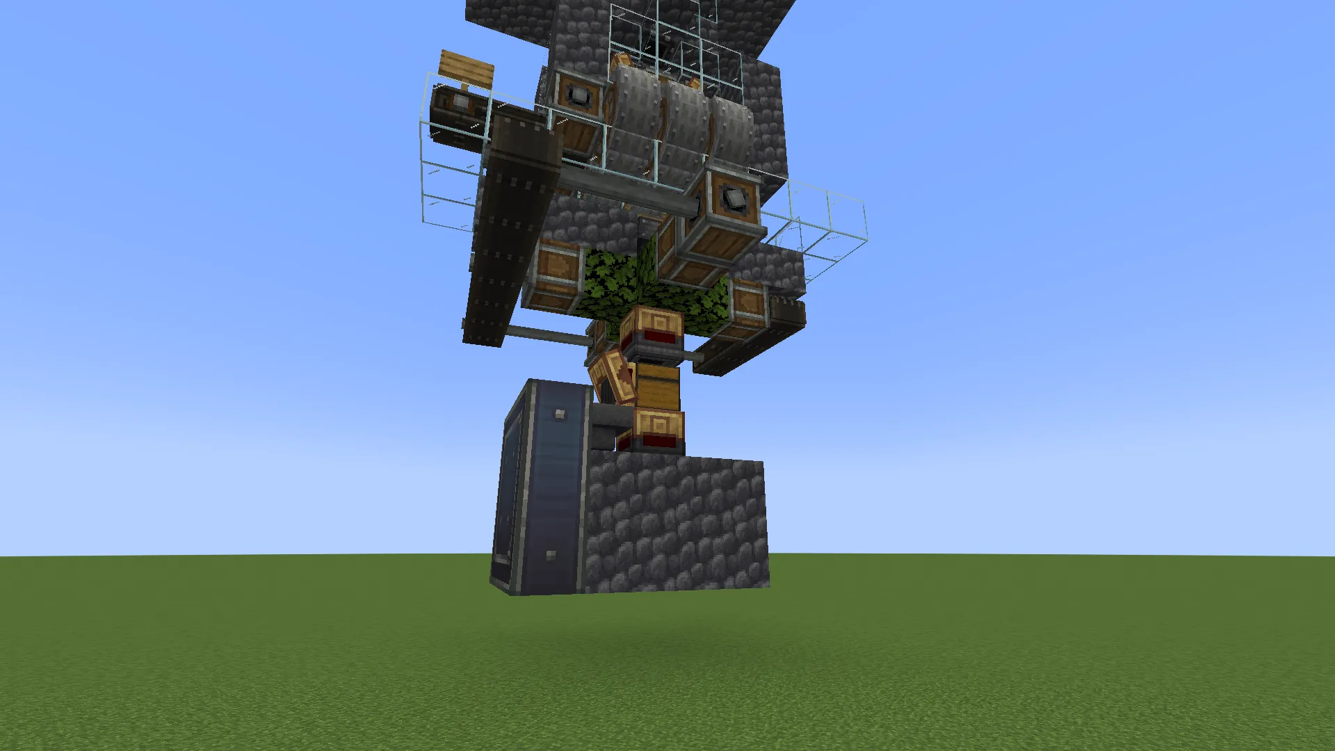 Iron Farm Schematic Screenshots 2 A complex iron farm structure built with mechanical drills and cobblestone blocks