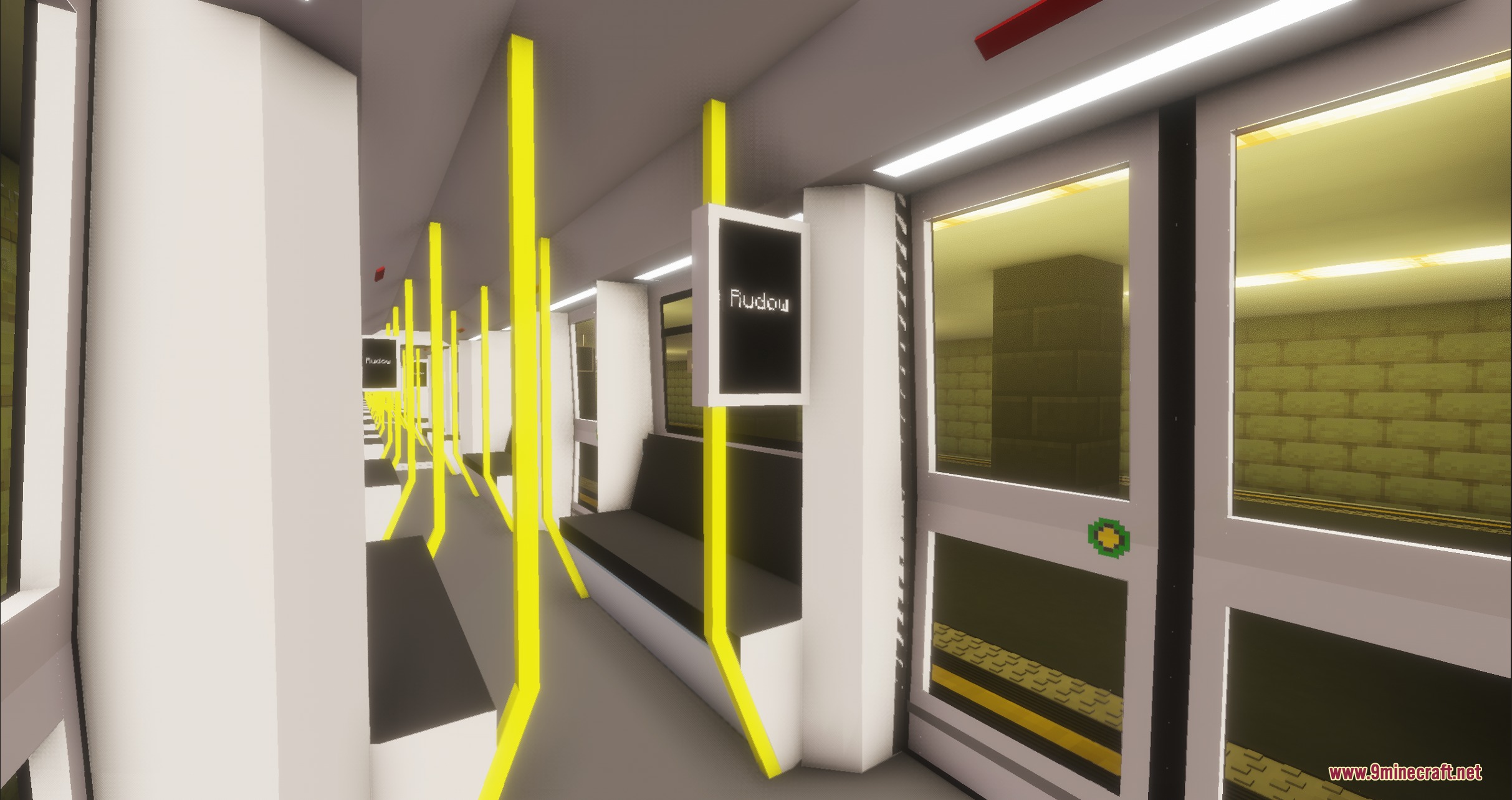 U Bahn Berlin Pack Resource Pack Screenshot 4 Detailed interior of a subway car featuring yellow handrails and dark seating