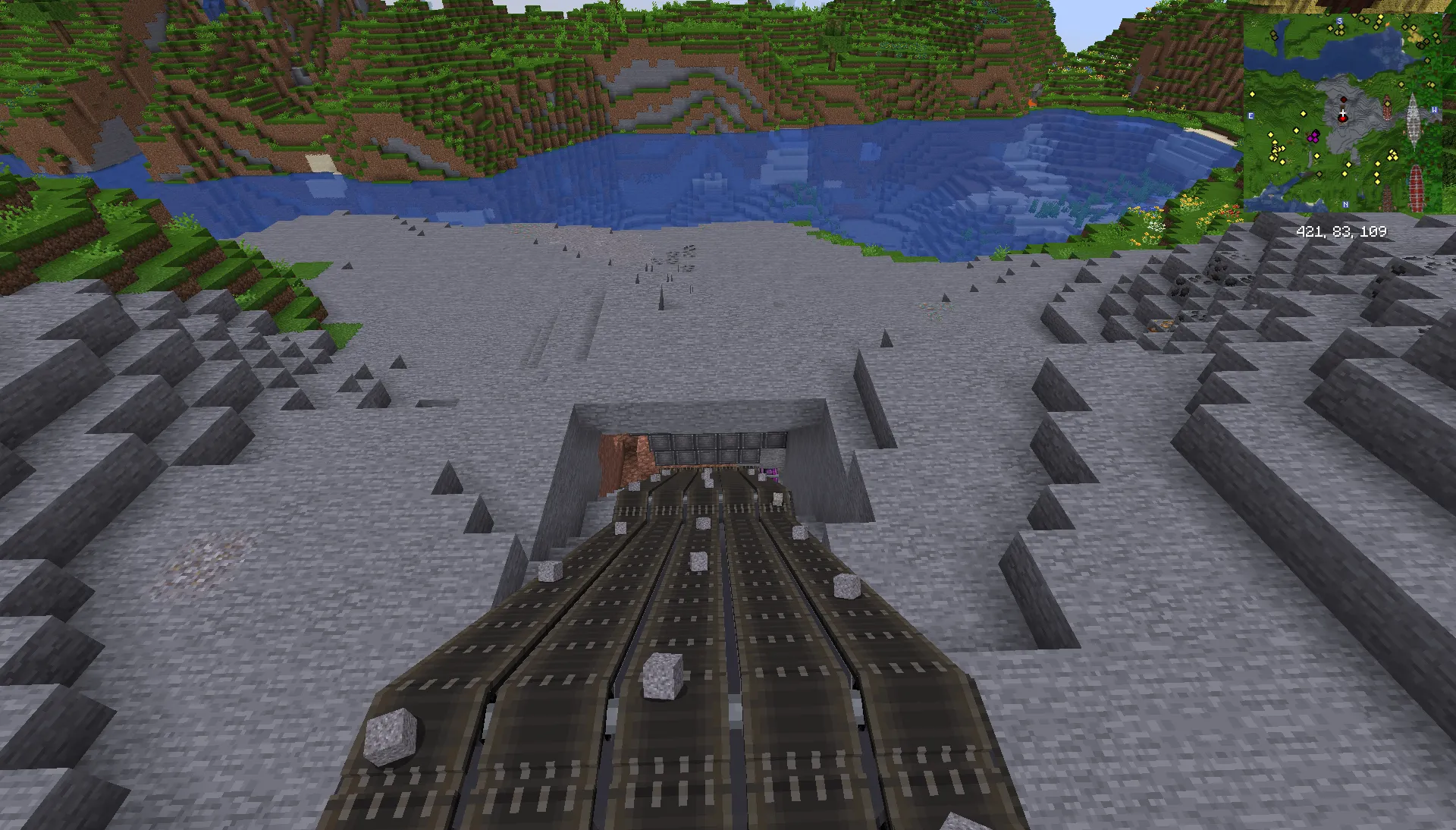 Ultimate Block and Item Factory Schematic Screenshots 3 Conveyor belts carrying stone blocks down into an underground mining area