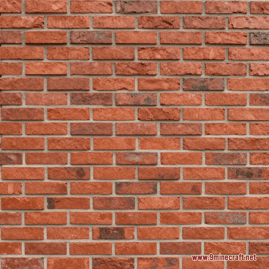 Ultimate Realism Pack Resource Pack Screenshot 4 Close up view of a realistic red brick wall texture in Minecraft