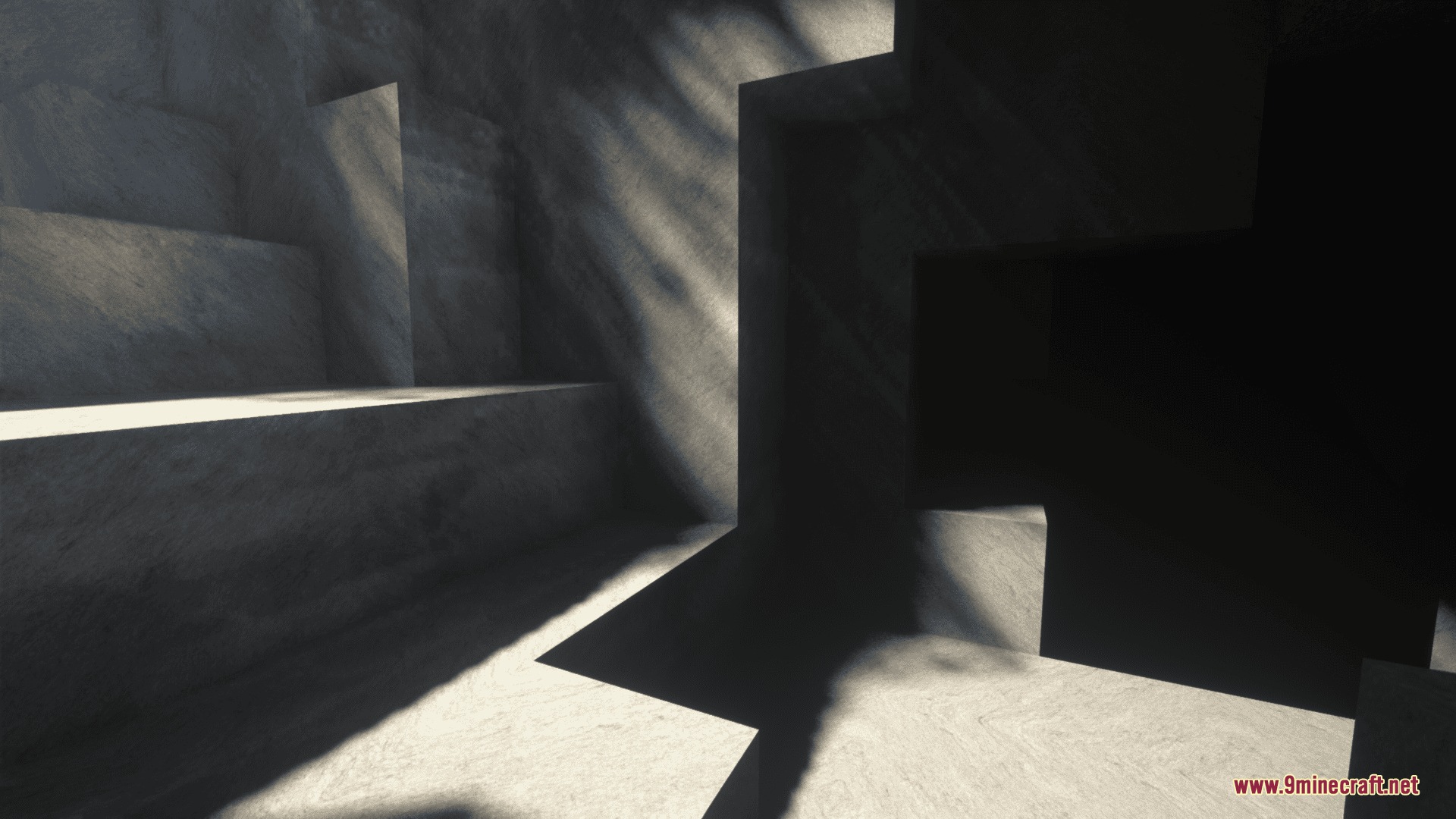 Ultimate Realism Pack Resource Pack Screenshot 5 Realistic stone textures with dramatic lighting and shadows in a blocky environment