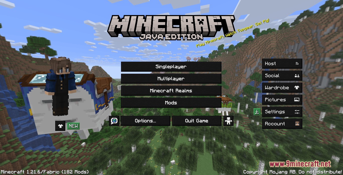 Ultra Darkmode Resource Pack Screenshot 1 Minecraft main menu screen with a dark theme and a character on left