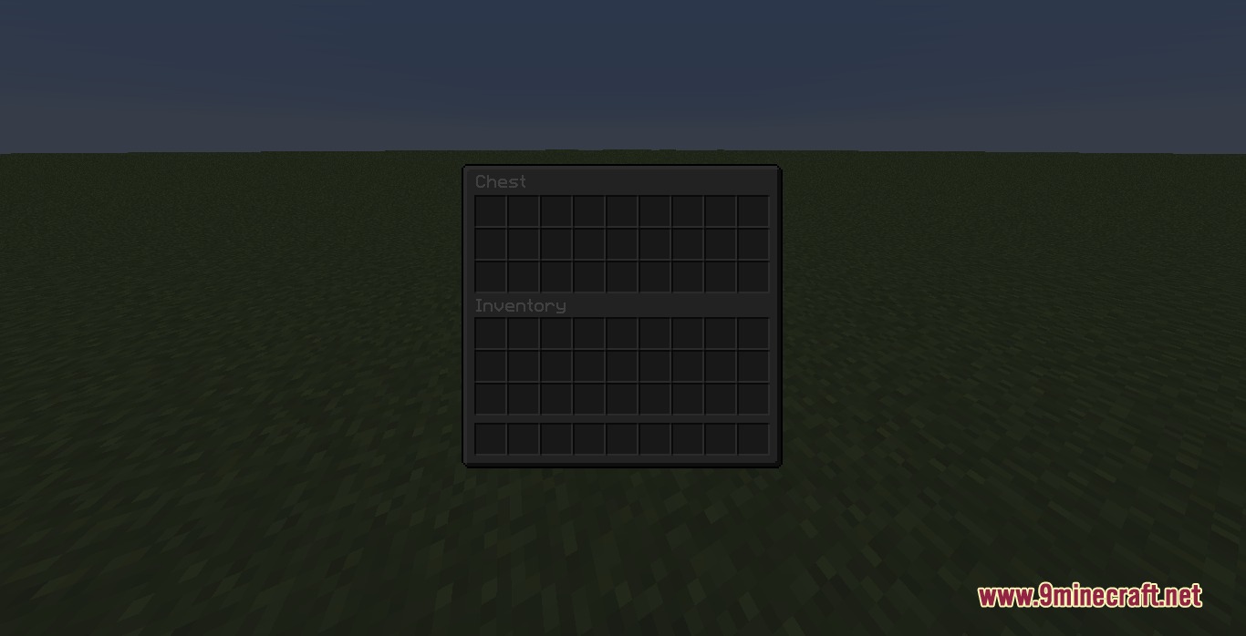 Ultra Darkmode Resource Pack Screenshot 4 Minimalist dark themed chest interface showing empty storage slots and player inventory
