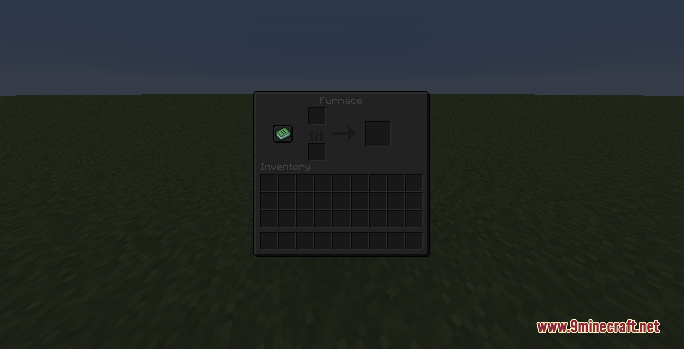 Ultra Darkmode Resource Pack Screenshot 5 Dark mode furnace interface with a green recipe book and empty slots