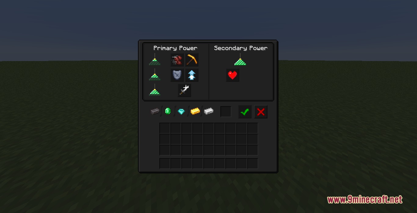 Ultra Darkmode Resource Pack Screenshot 8 The beacon interface displays a dark layout for selecting primary and secondary powers