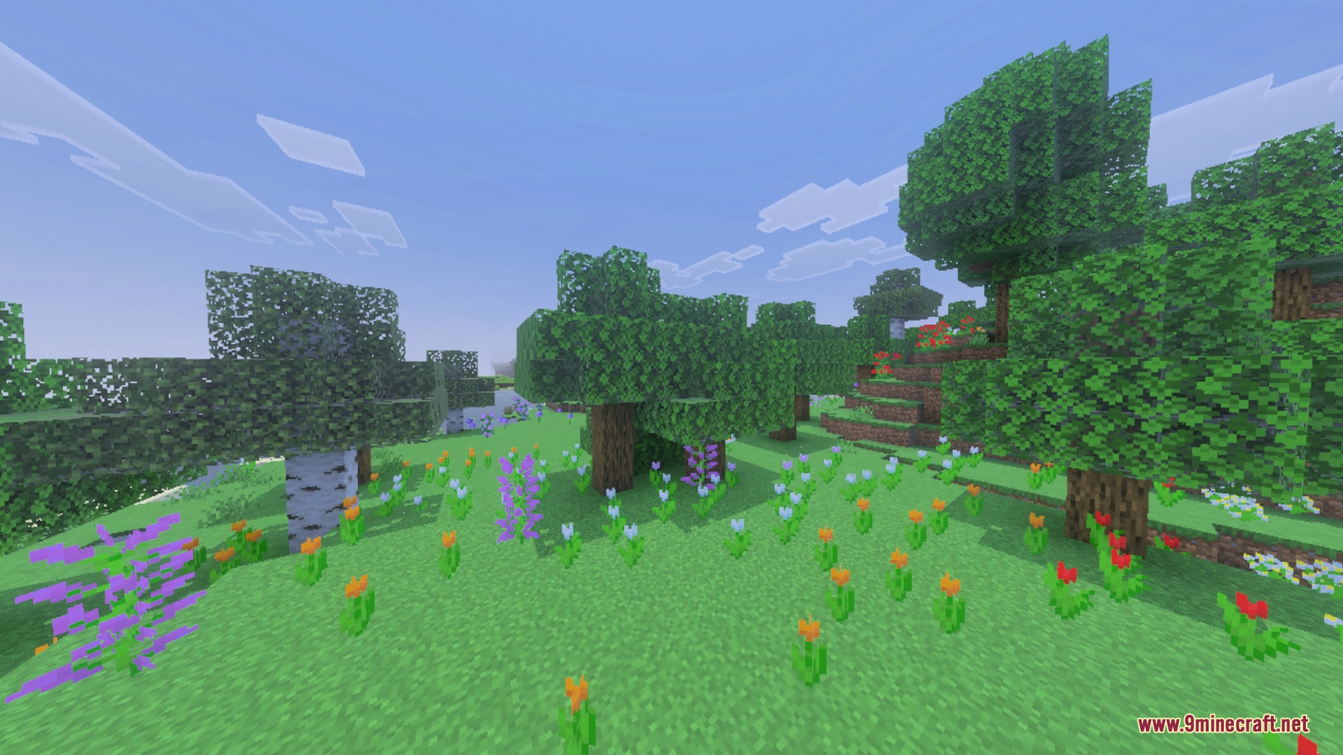 Ultra X-Ray + Night Vision Shader Screenshot 5 Lush Minecraft forest biome filled with colorful flowers under a bright clear sky