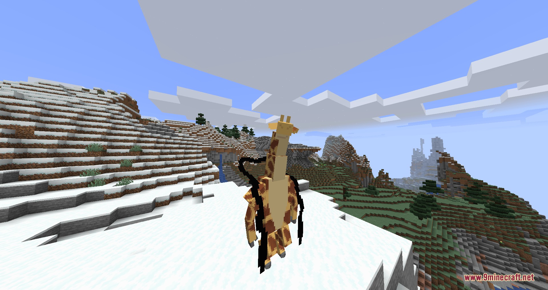 Unbound Fruit Potential Mod Screenshot 3 Player using an awakened giraffe transformation with black flame clouds in Minecraft