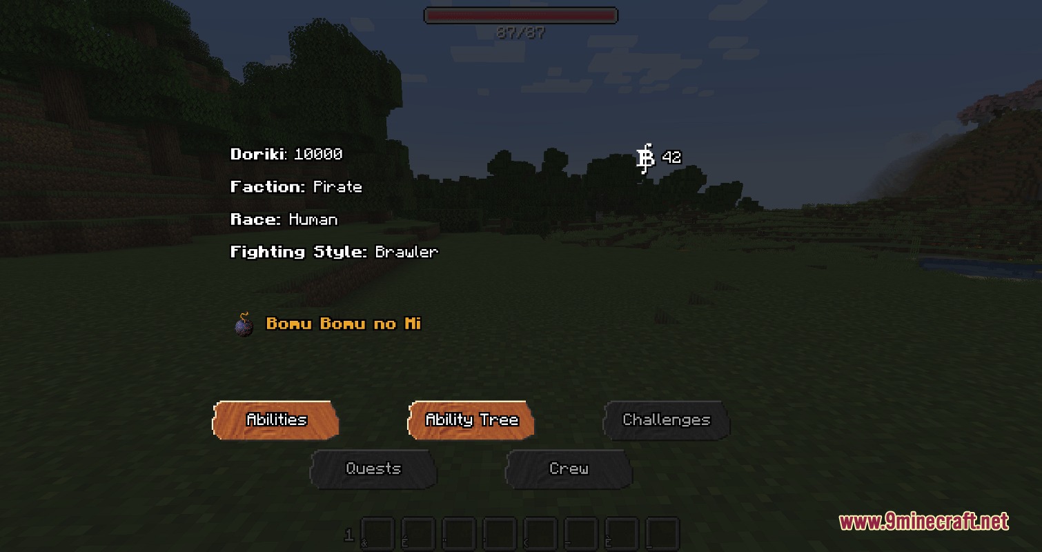 Unbound Fruit Potential Mod Screenshot 6 Interface menu showing player stats and abilities for the Unbound Fruit Potential Mod