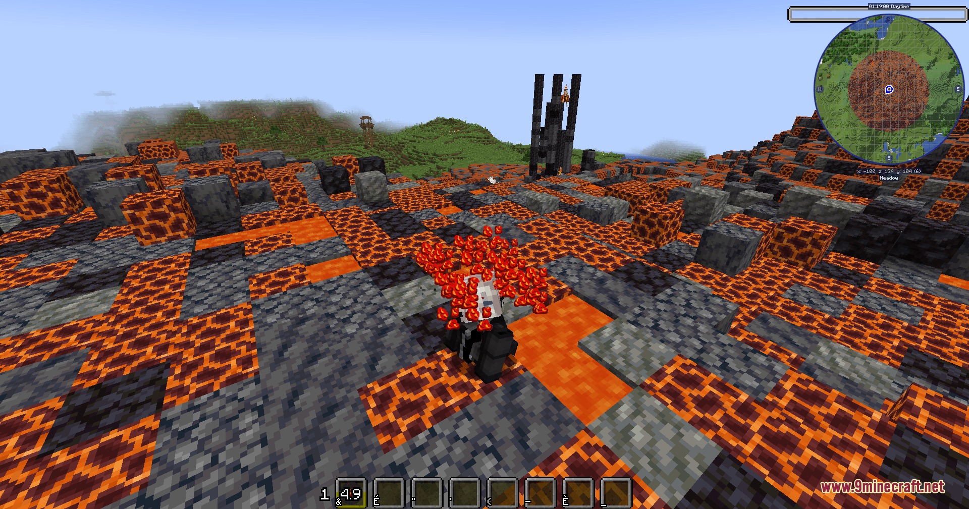 Unbound Fruit Potential Mod Screenshot 8 Minecraft character standing on magma blocks with red heart particles above their head