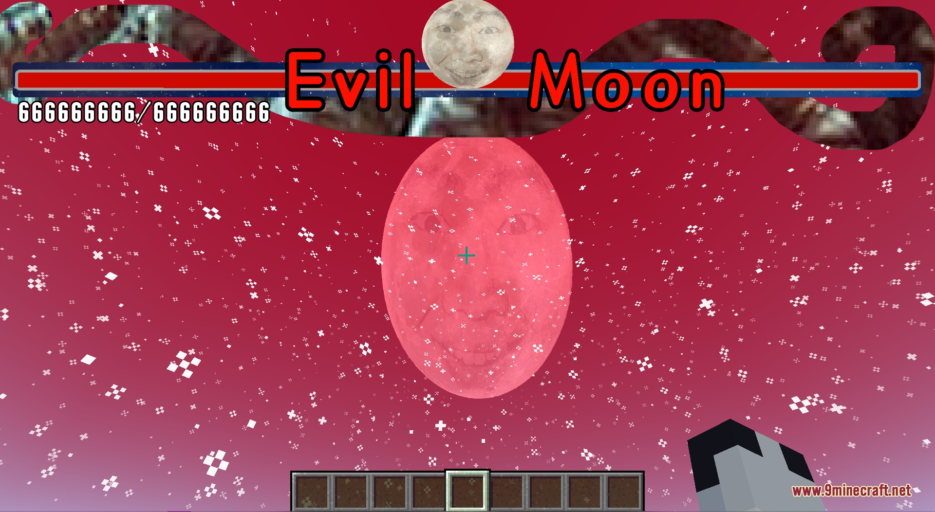 Uncanny Horror Manifest Mod Screenshot 5 Giant Evil Moon boss with a creepy face and massive health bar