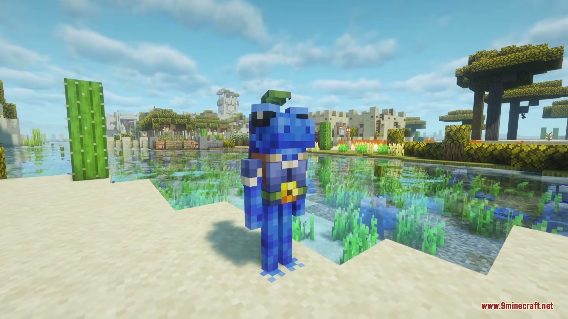 Unending Horizon Cycle Mod Screenshot 2 The blue Froglet guide from Unending Horizon Cycle Mod standing on sand