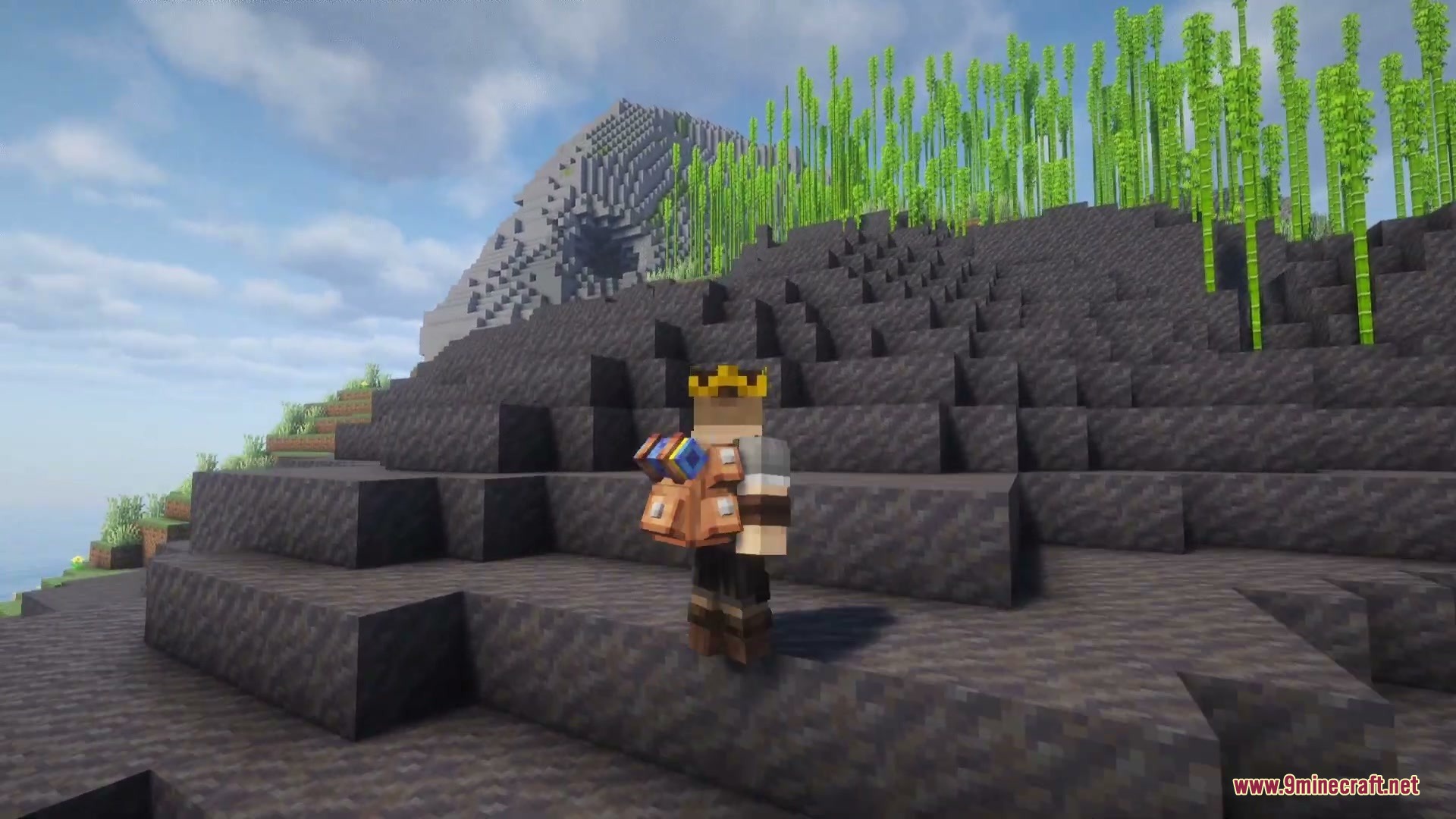 Vagabond Cargo Mod Screenshot 2 A character wearing a Vagabond Cargo backpack stands on a dark grey hill