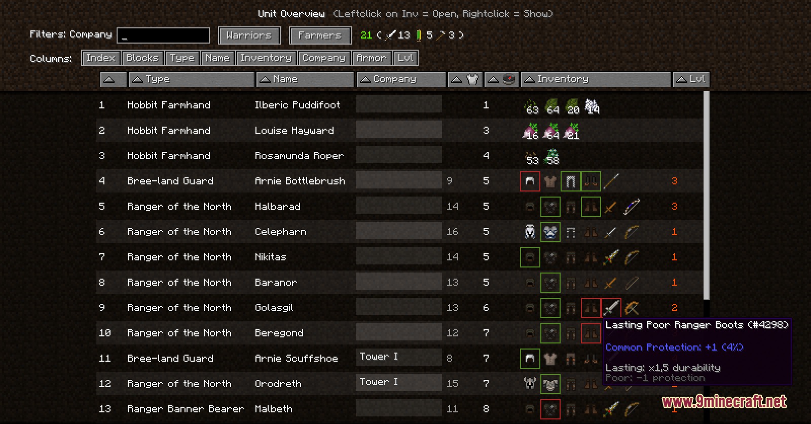 Valiant Bastion Utility Mod Screenshot 3 Managing hired units and their equipment through the Valiant Bastion unit overview