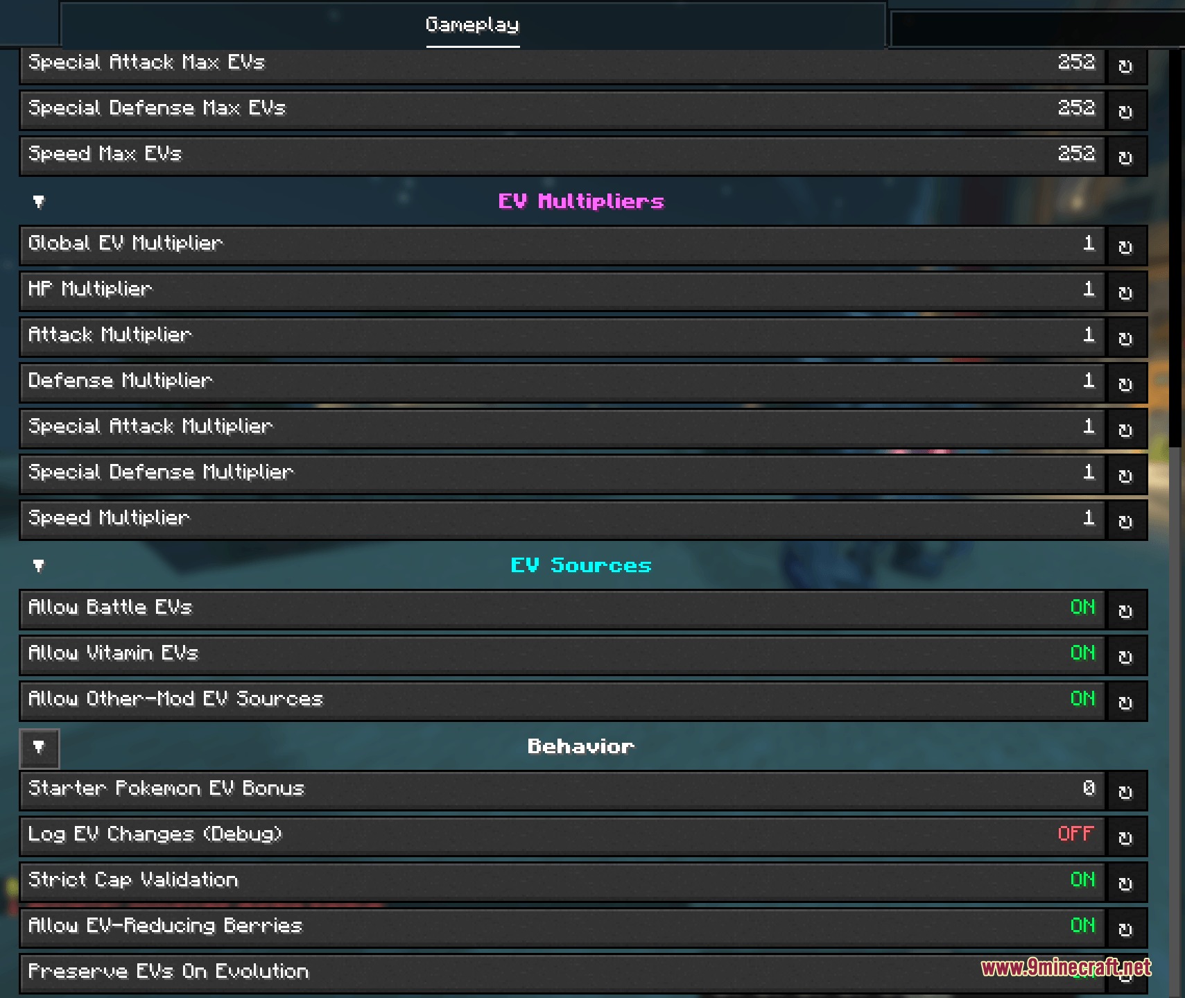 Vanguard Stat Zenith Mod Screenshot 6 Settings menu for effort value multipliers and sources in the gameplay interface