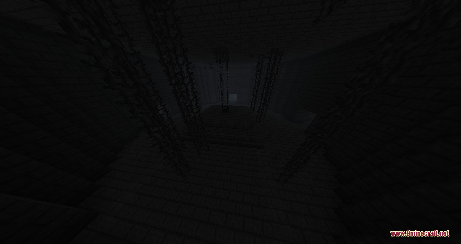 Vanguard of the Abyss Mod Screenshot 3 A dark stone brick hall with hanging chains inside a mysterious underground structure