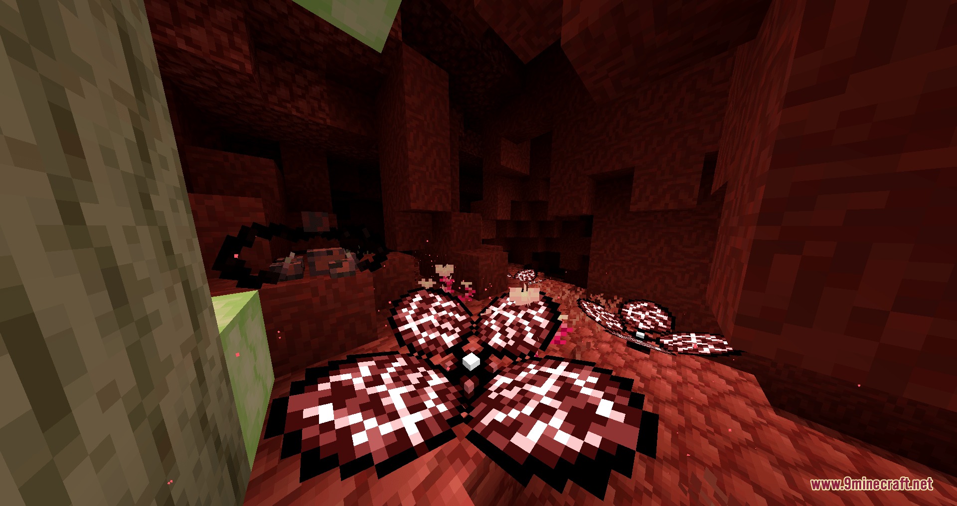 Vanguard of the Abyss Mod Screenshot 8 Unique glowing red flowers growing on the ground inside a dark underground cavern
