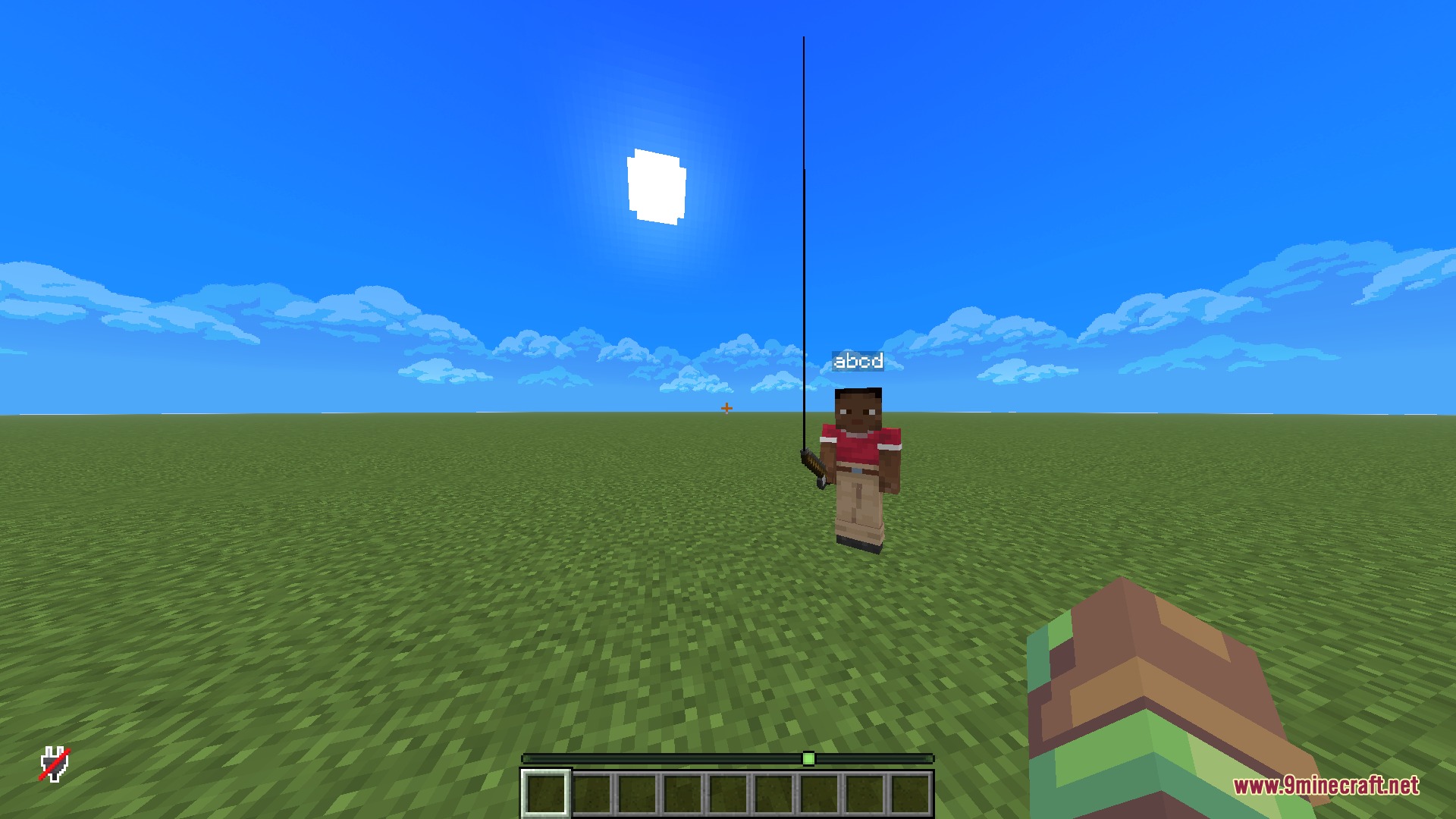 Vantage Point Clarity Resource Pack Screenshot 8 A player holds a fishing rod under a circular sun in Minecraft