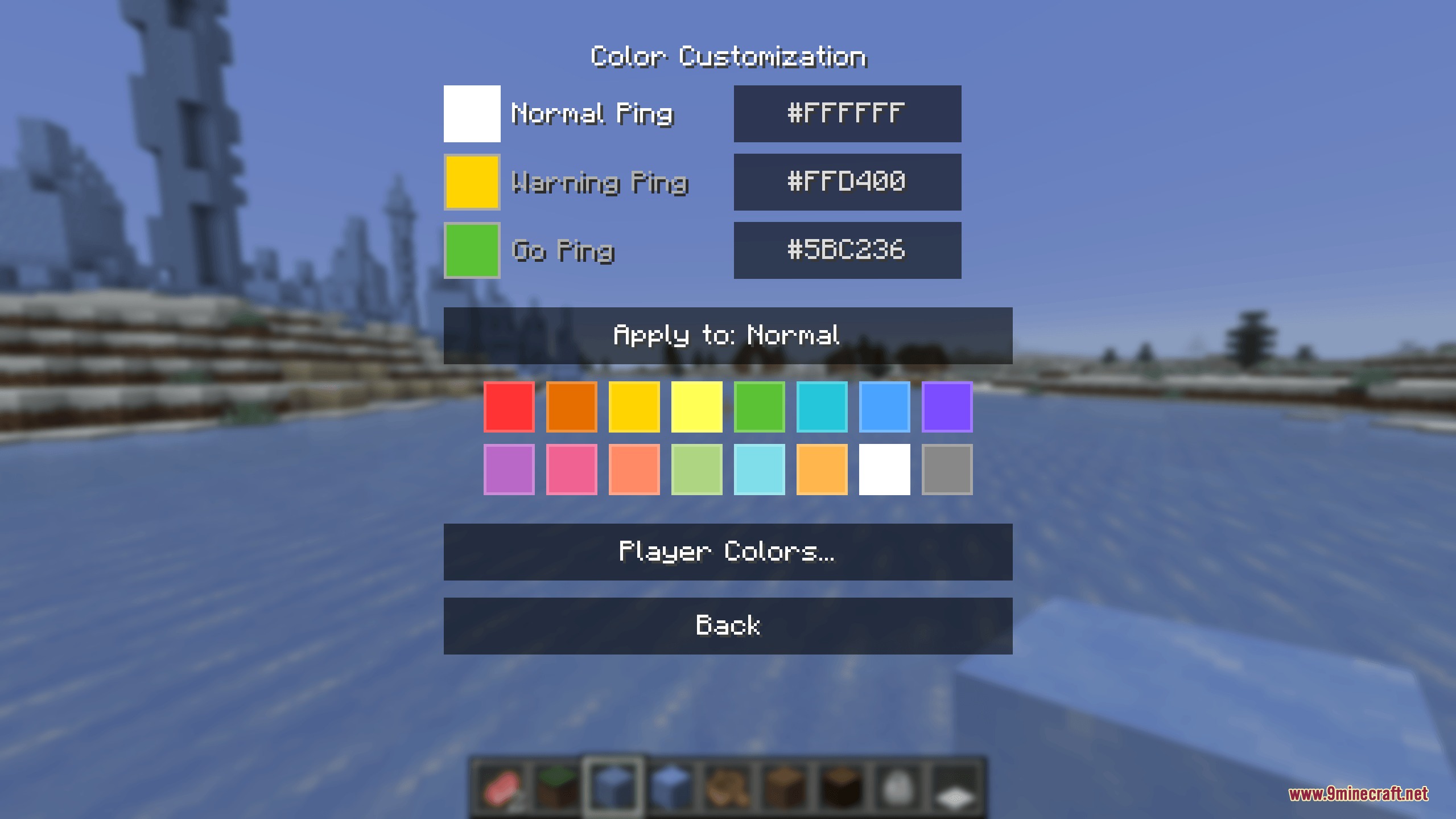 Vantage Point Signal Mod Screenshot 2 Color customization menu for selecting different ping colors in Minecraft