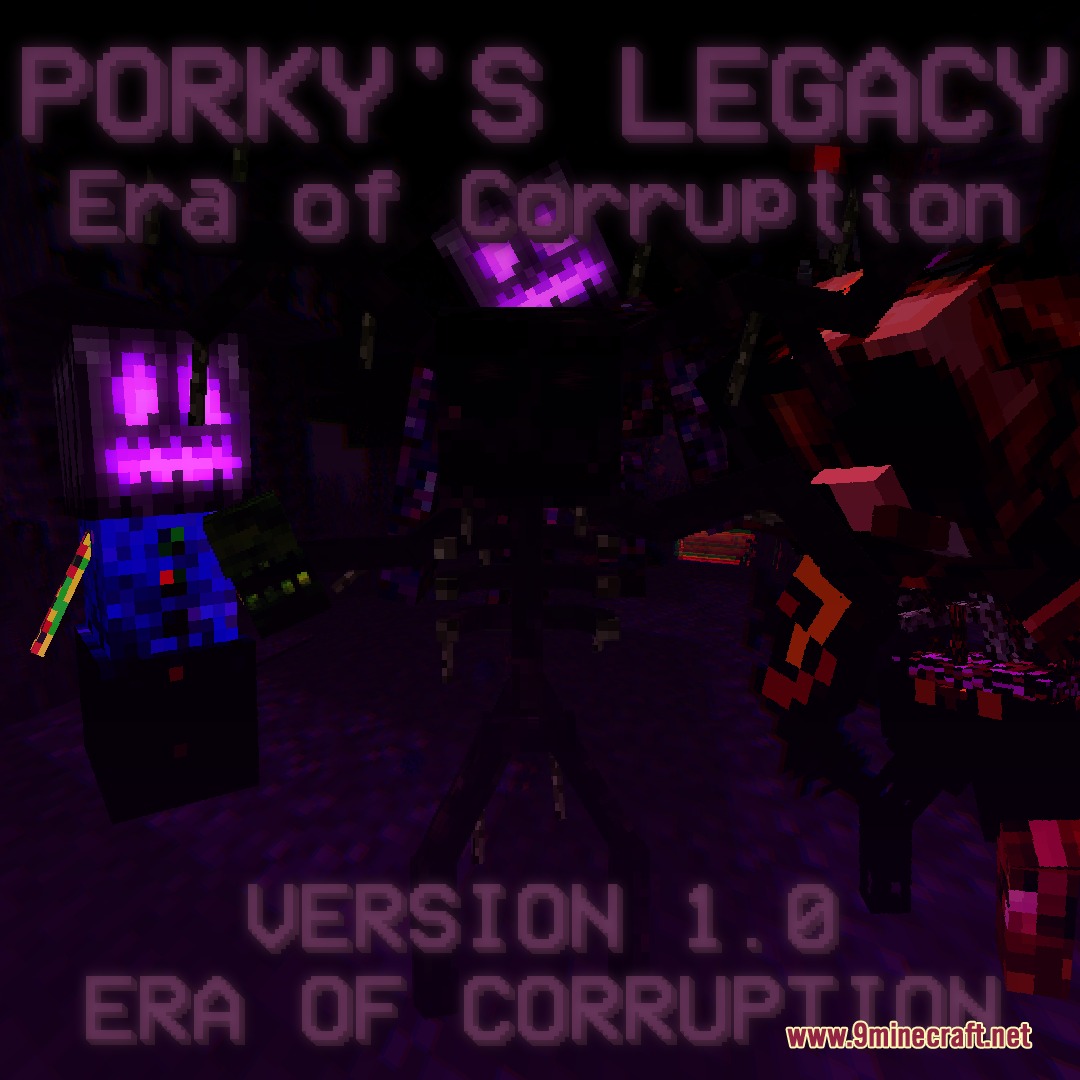 Vaporized Intentions Mod Screenshot 1 Eerie Minecraft scene with a glowing purple entity and dark corrupted figures