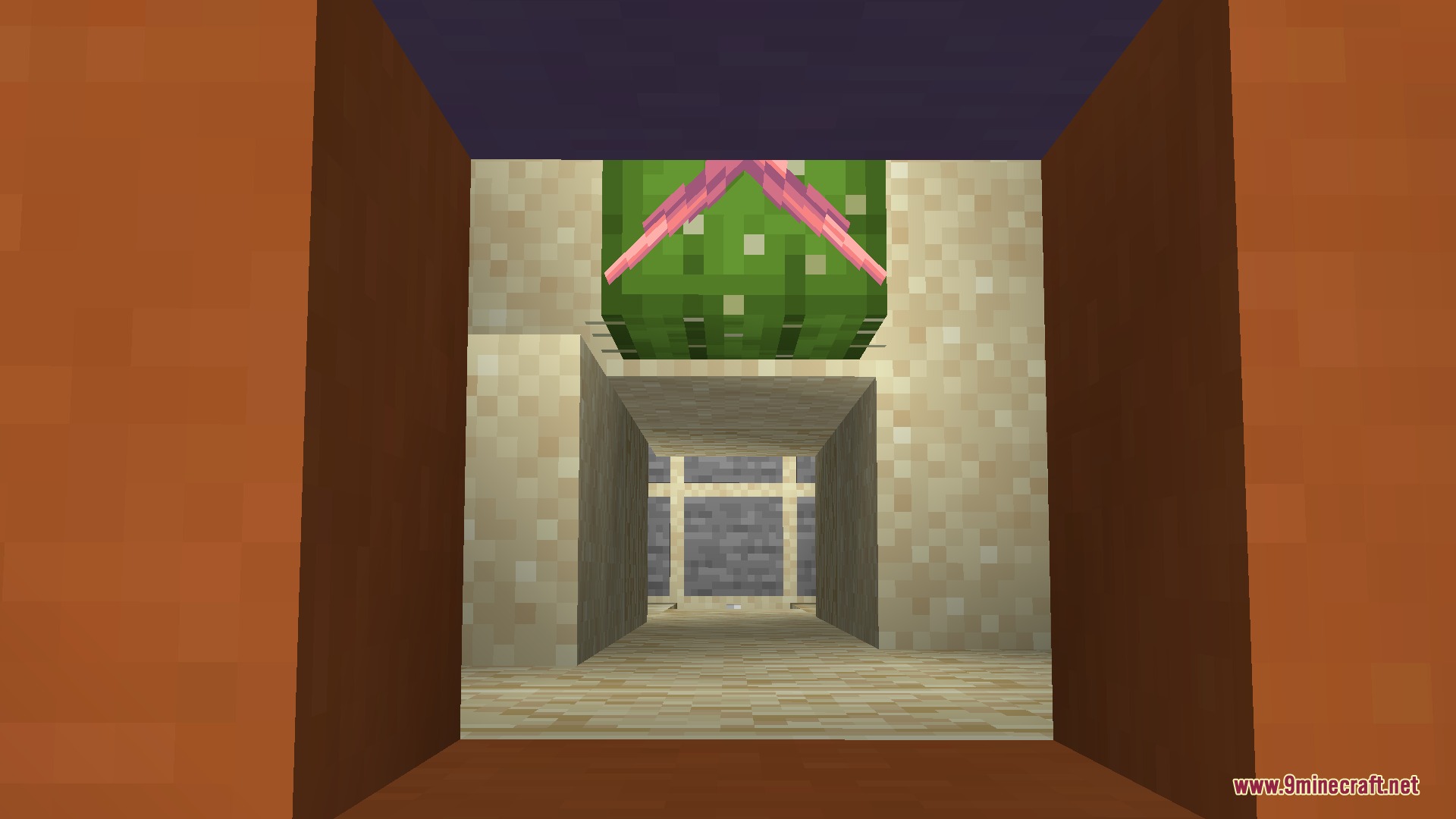Varied Temples Mod Screenshot 7 A desert temple room featuring a cactus trap hanging from the ceiling