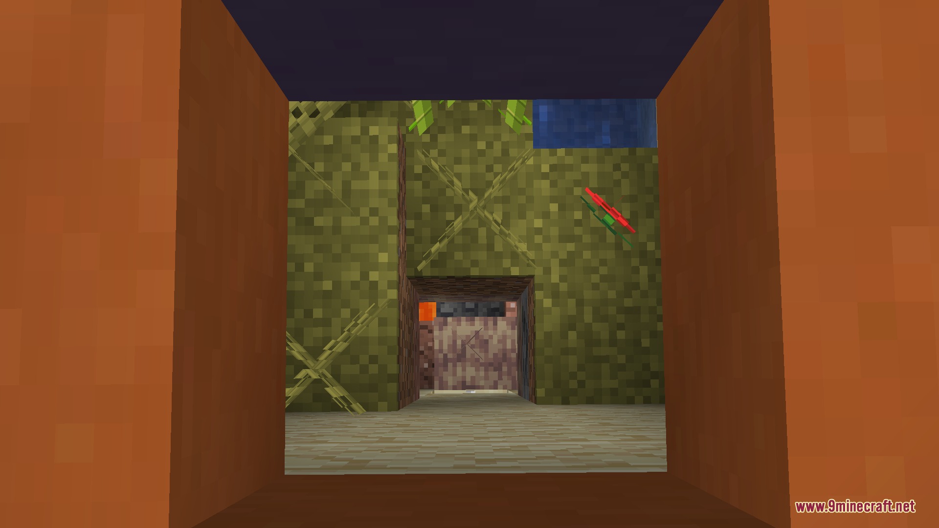 Varied Temples Mod Screenshot 8 A desert temple interior filled with leaves and a small opening with lava