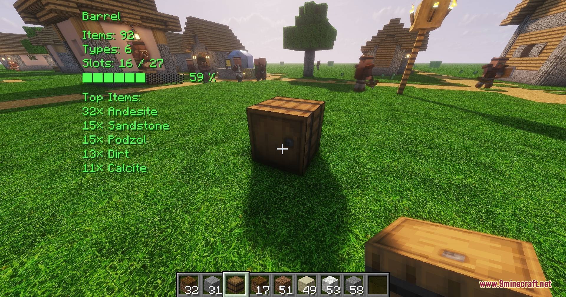 Vault Vision Peek Mod Screenshot 1 Vault Vision Peek Mod showing item counts for a barrel in Minecraft