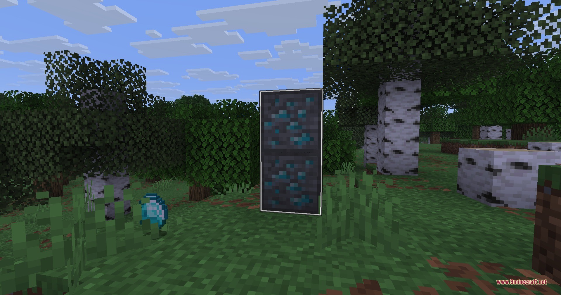 Vein Miner & Preview Data Pack Screenshot 3 A visual preview highlights two diamond ore blocks in a forest setting