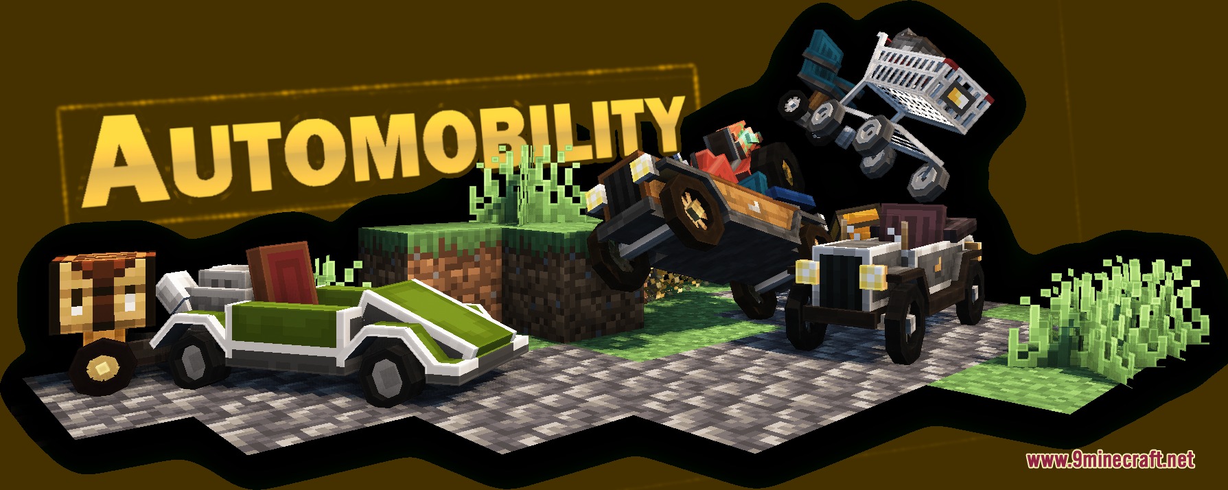Velocity Forge Refined Mod Screenshot 1 Various custom vehicles from the Automobility mod driving on a stone road