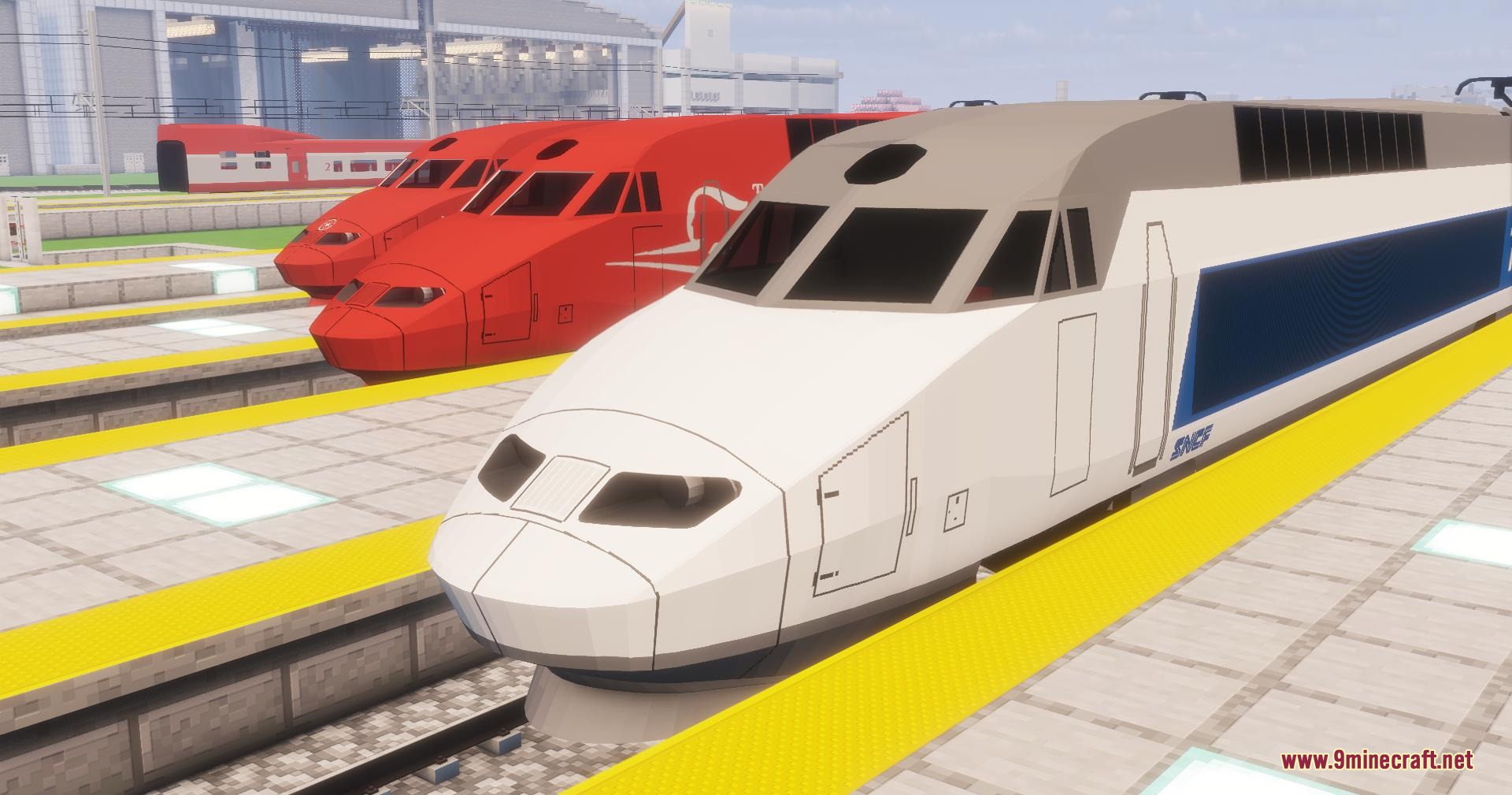 Velocity Rail Streamline Resource Pack Screenshot 4 Red and white high speed trains parked at a railway station platform