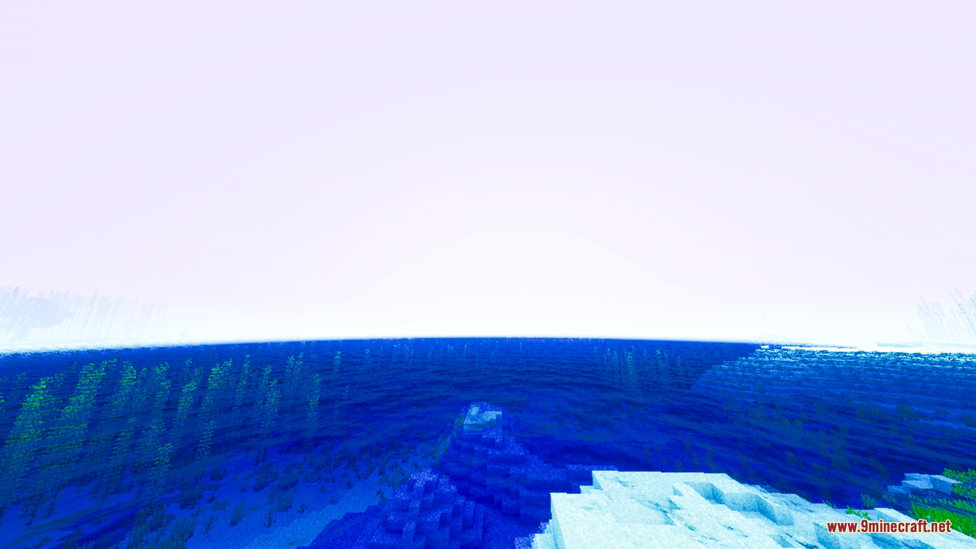 Velora Prism Visuals Shader Screenshot 2 Deep blue ocean water with visible kelp viewed from a snowy white shoreline