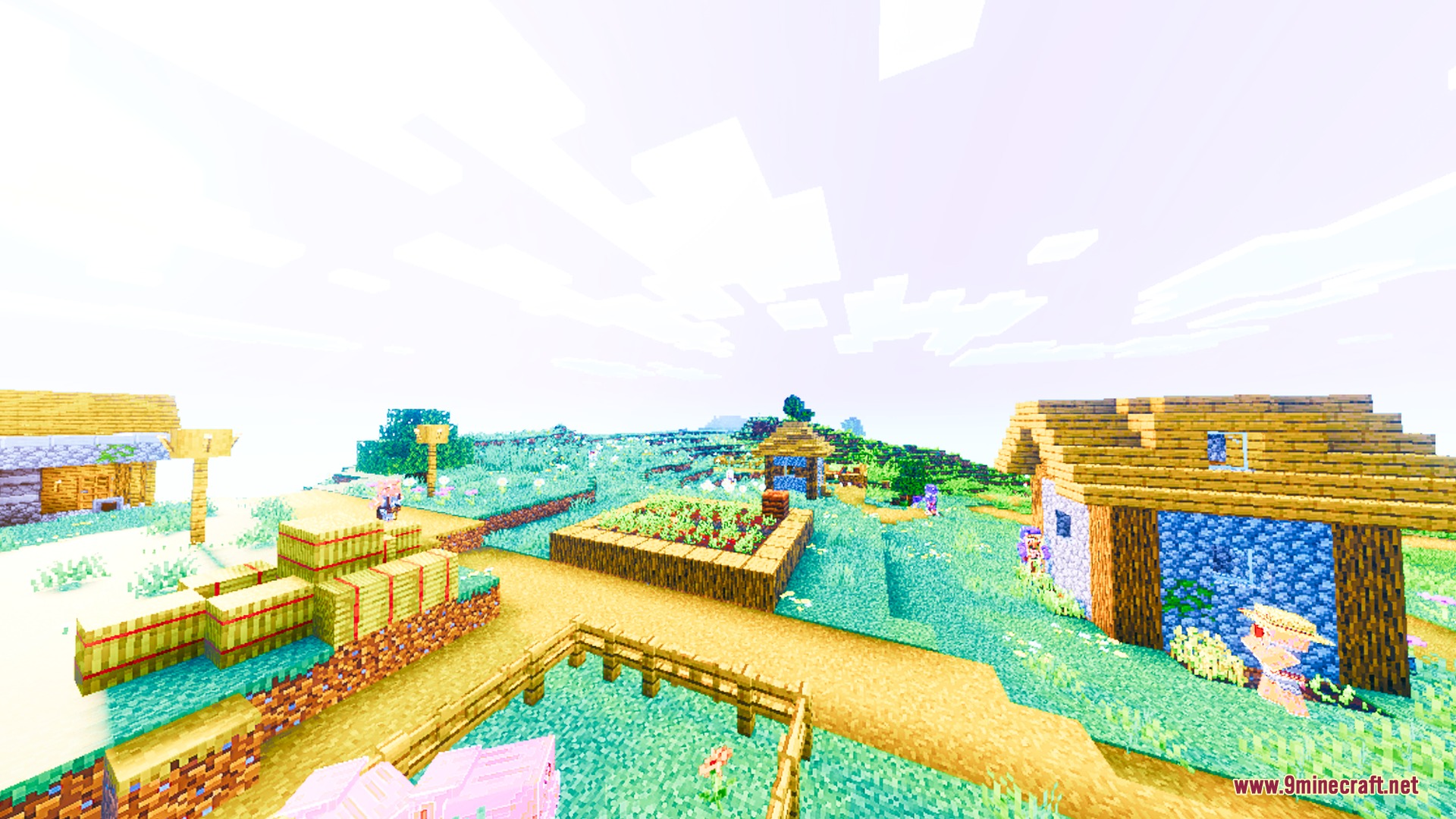 Velora Prism Visuals Shader Screenshot 6 Velora Prism Visuals creates a bright and saturated village landscape with gardens