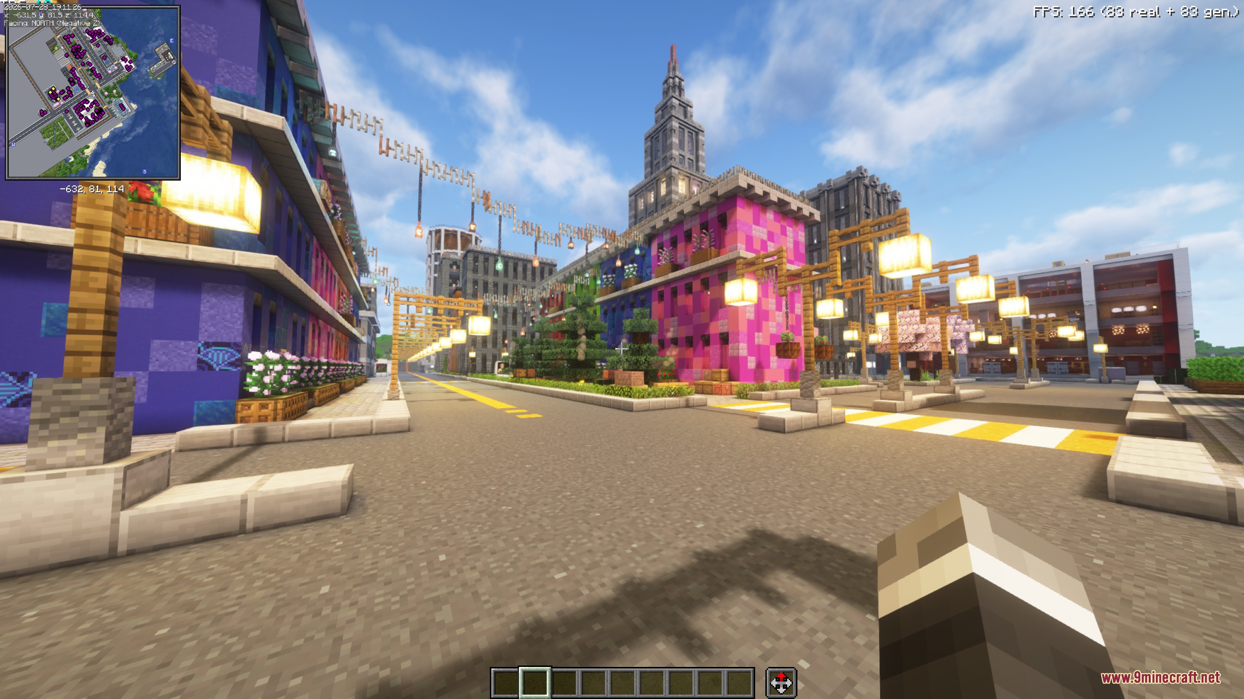 Velvet Frames Engine Mod Screenshot 4 Minecraft city street showing increased frame rates with performance engine mod