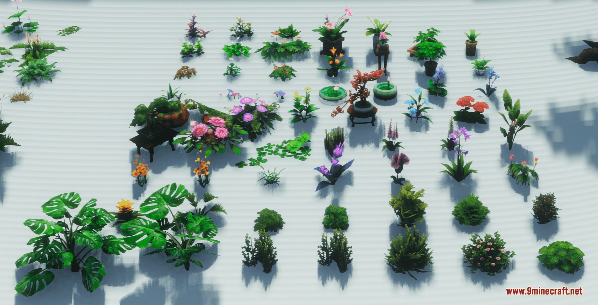 A collection of realistic plants and flowers from the Verdant Bloomscape Mod