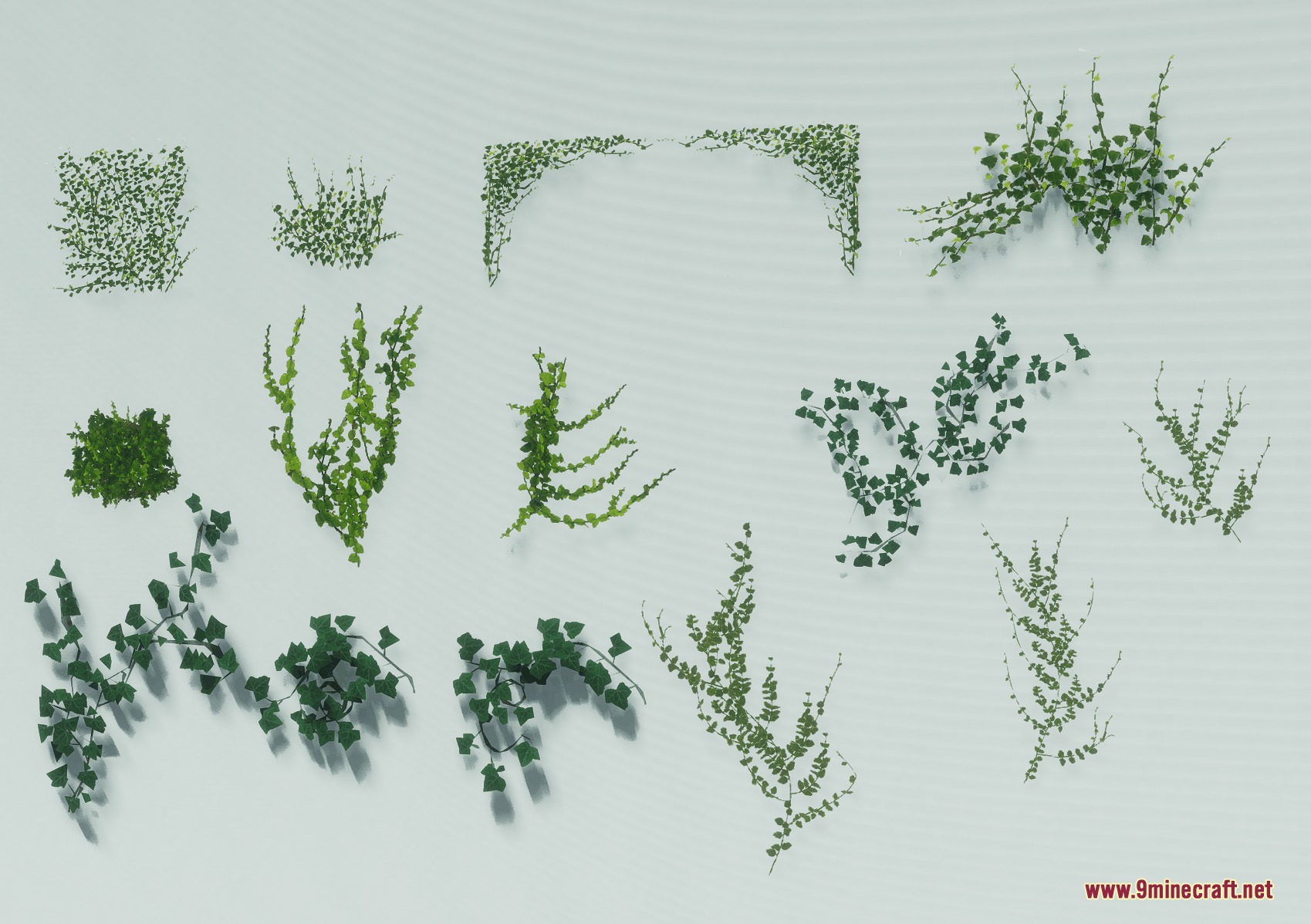 A selection of realistic climbing ivy and vine plants for natural builds