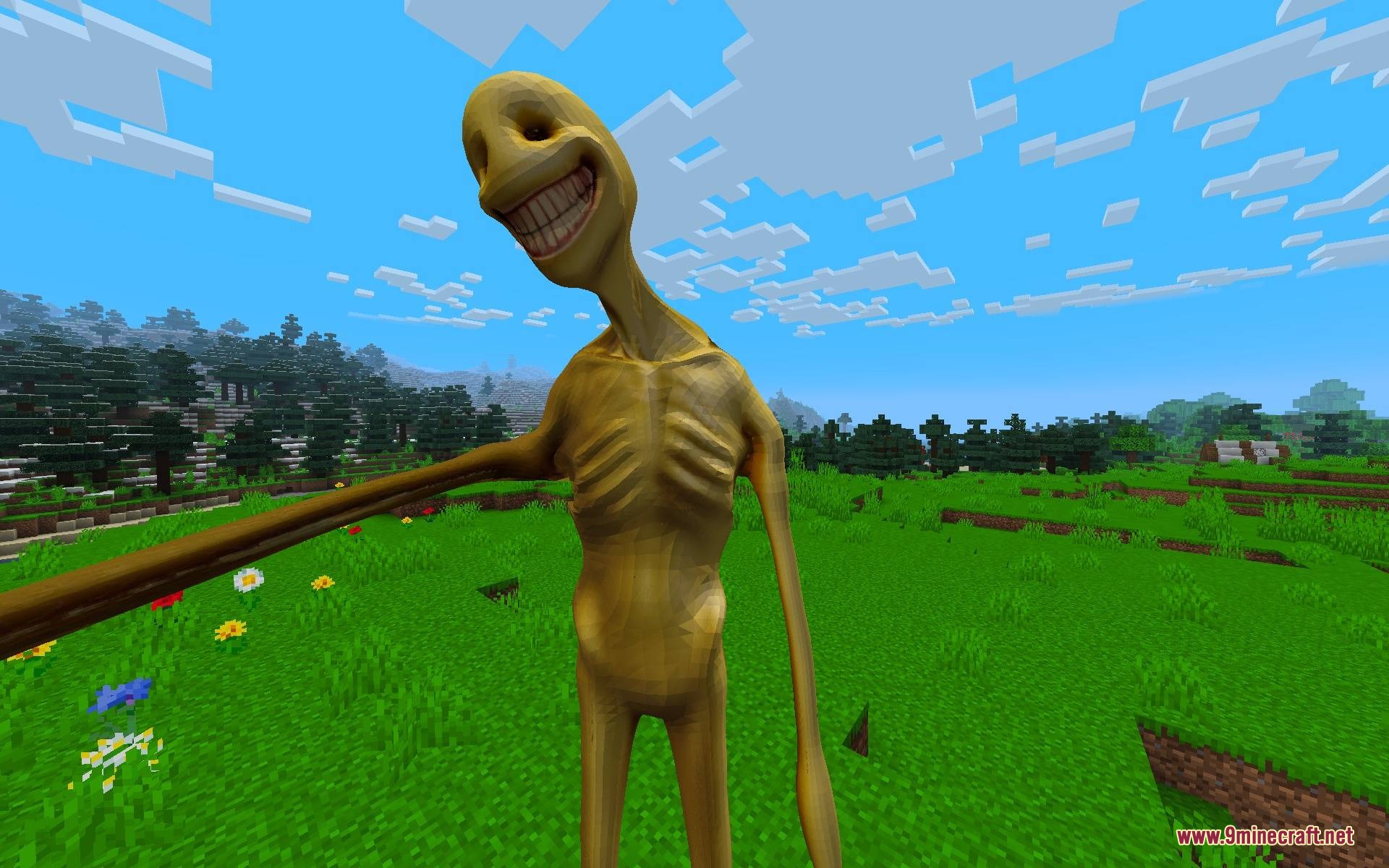 Verity Body Overhaul Mod Screenshot 2 Close up of a smiling yellow monster with a thin skeletal body