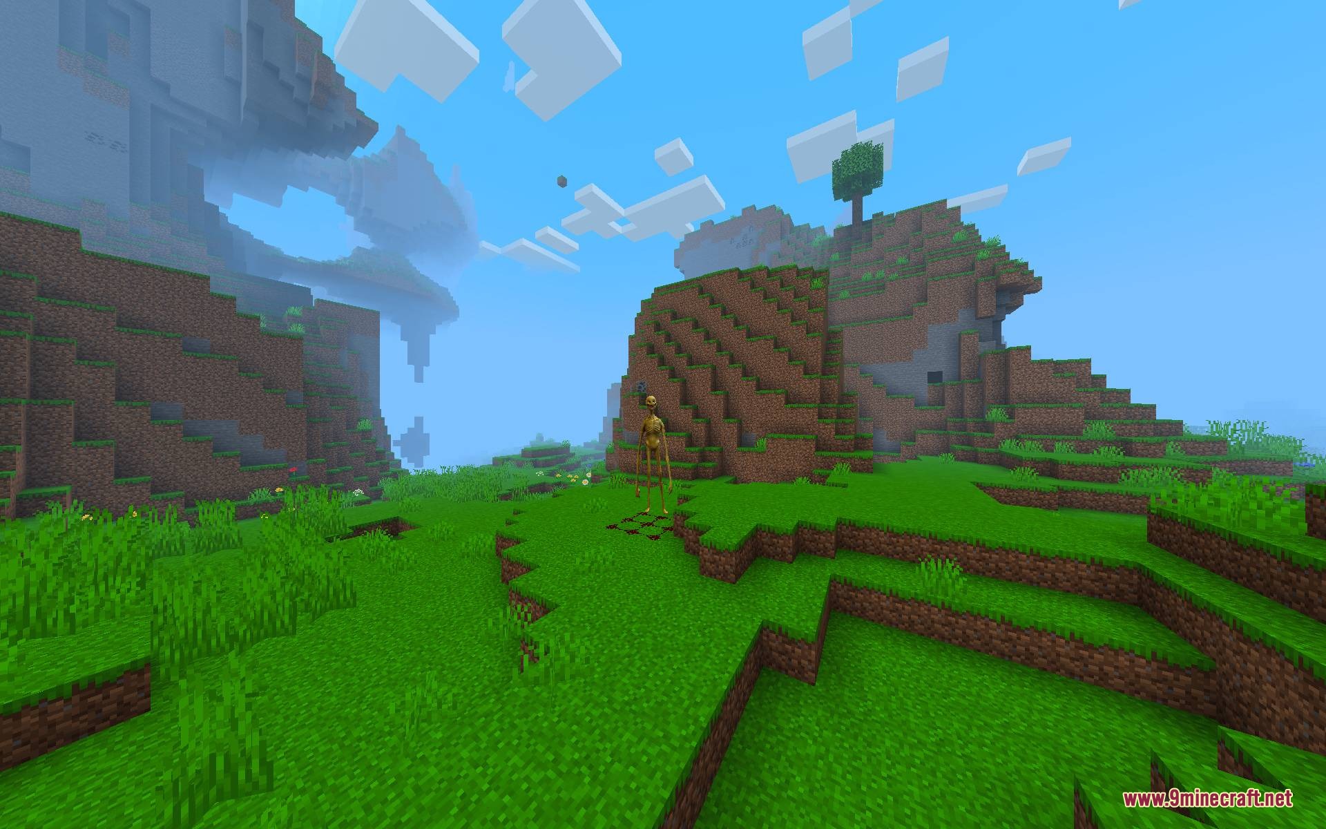 Verity Body Overhaul Mod Screenshot 8 The slender golden demon stands on a grassy plain near a mountain