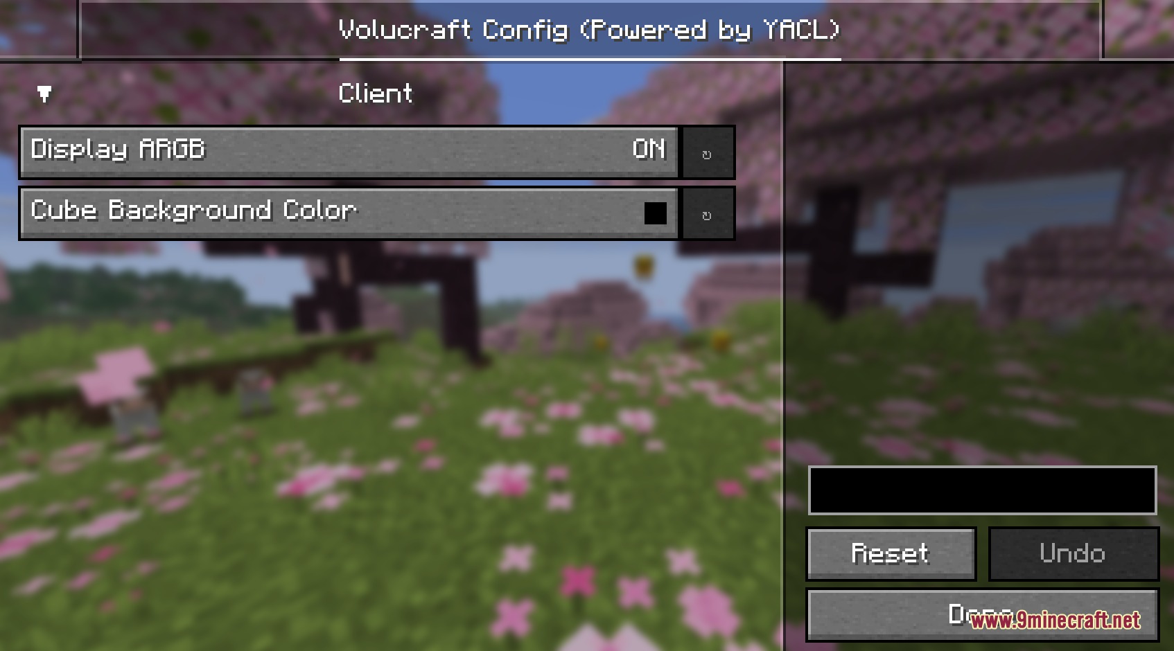 Vertex Forge Crafting Mod Screenshot 3 Configuration menu for Vertex Forge Crafting Mod showing background color settings