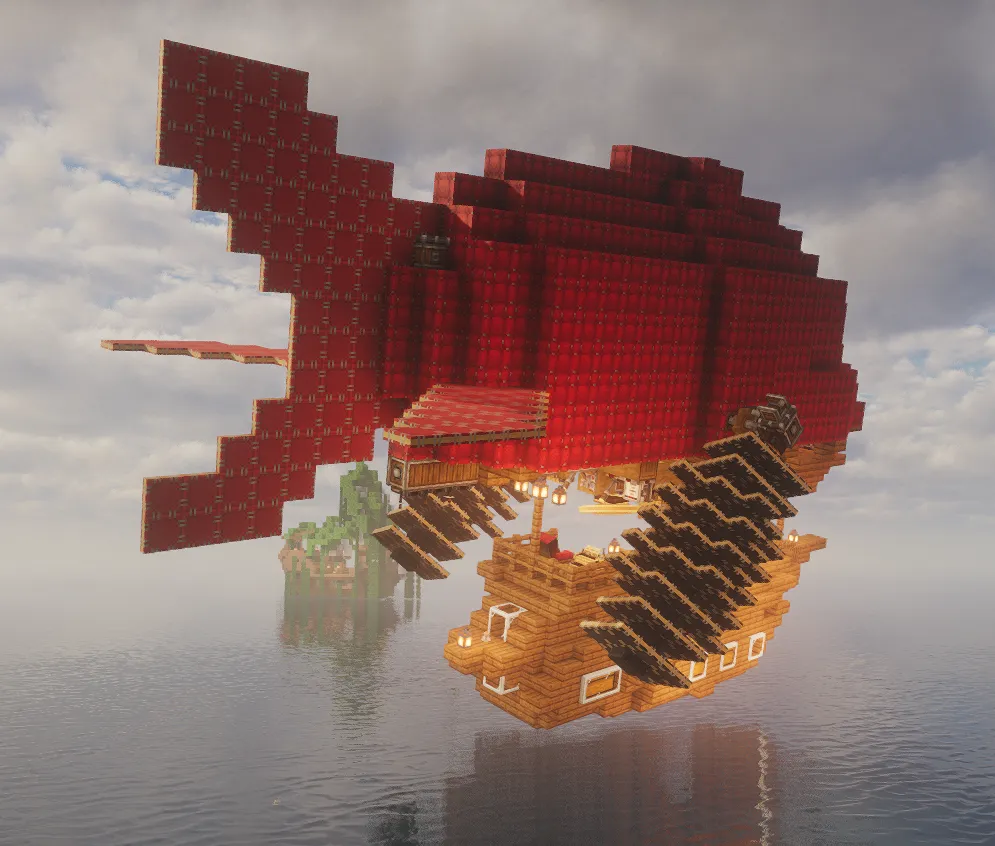 Very Fast Small Airship Steam Schematic Screenshots 1 Side view of a red airship showing mechanical propellers and tail fin