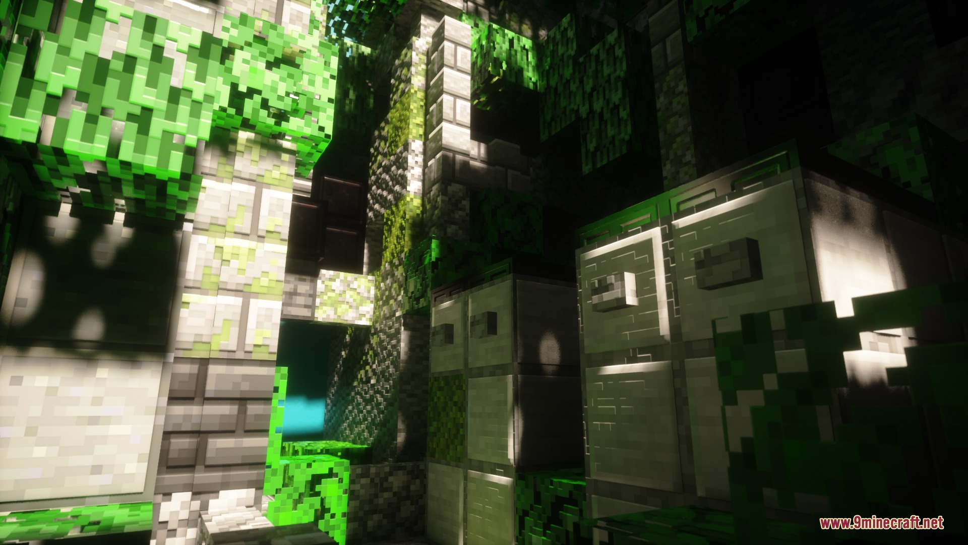Detailed stone and leaf blocks with high resolution textures and realistic visual depth