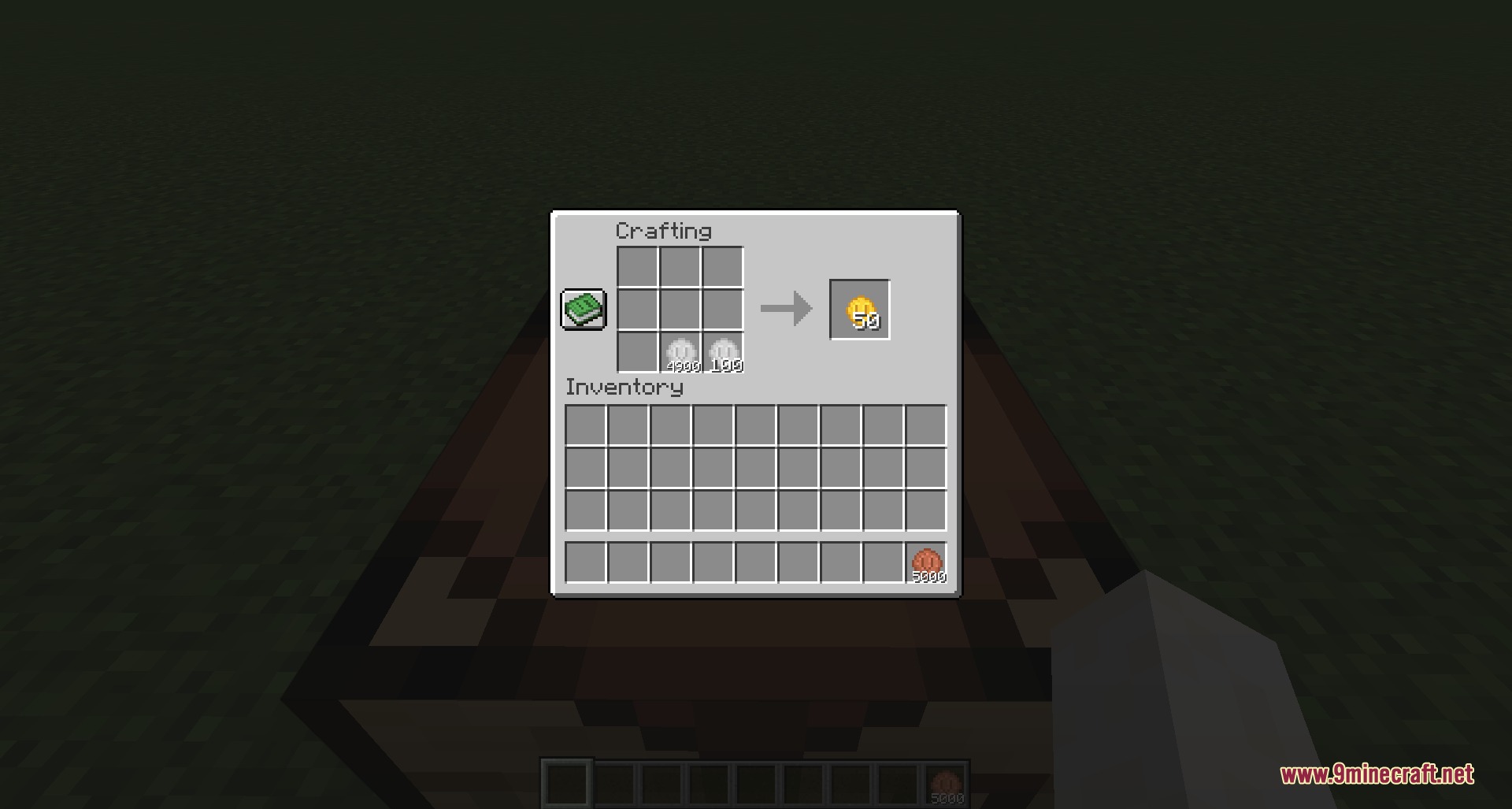 Villager Coin Mod Screenshot 5 Using a crafting table to convert silver coins into gold coins