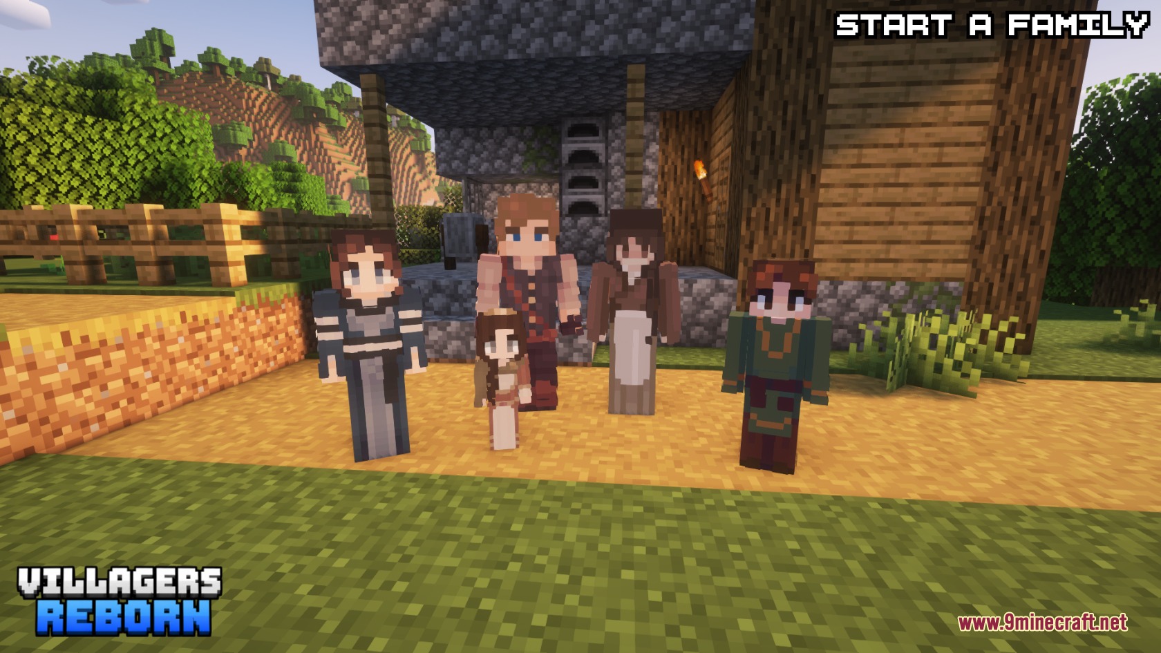 Villagers Reborn Mod Screenshot 1 A group of human characters standing together in the Villagers Reborn mod