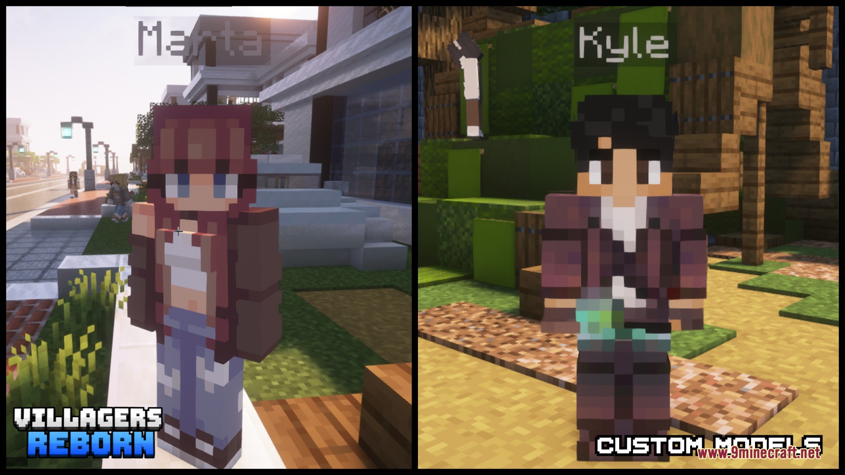 Villagers Reborn Mod Screenshot 3 Two human characters named Marta and Kyle standing in a Minecraft world