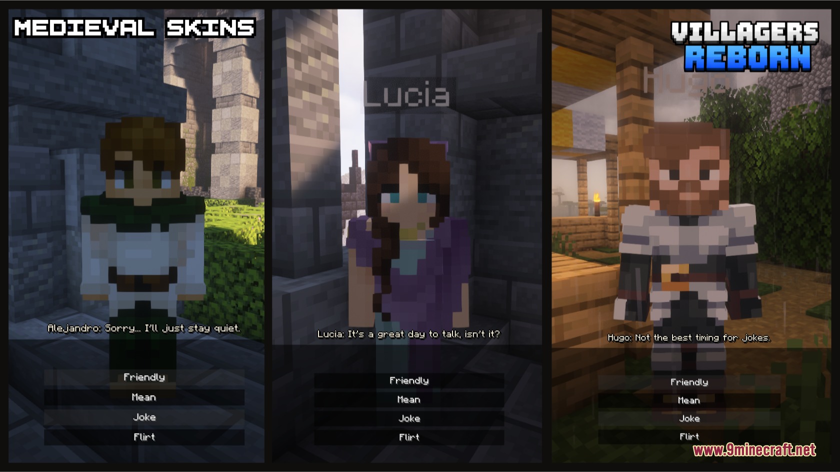 Villagers Reborn Mod Screenshot 5 Human characters with interactive dialogue and relationship options in Villagers Reborn