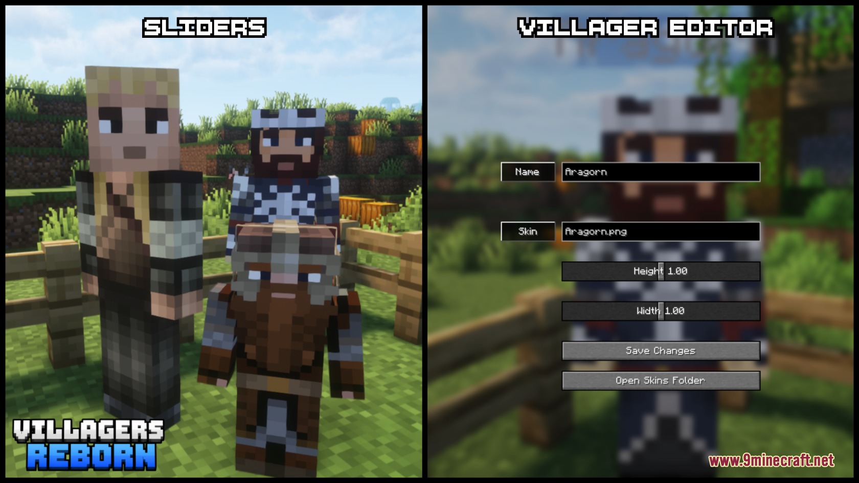 Villagers Reborn Mod Screenshot 8 The Villagers Reborn editor menu allows players to customize character height and skins