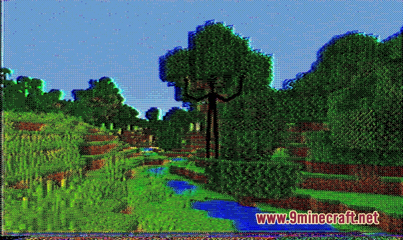 Viostt.jar Horror Horror Event Arg Mod Screenshot 3 A tall dark creature stands in a glitched Minecraft forest landscape
