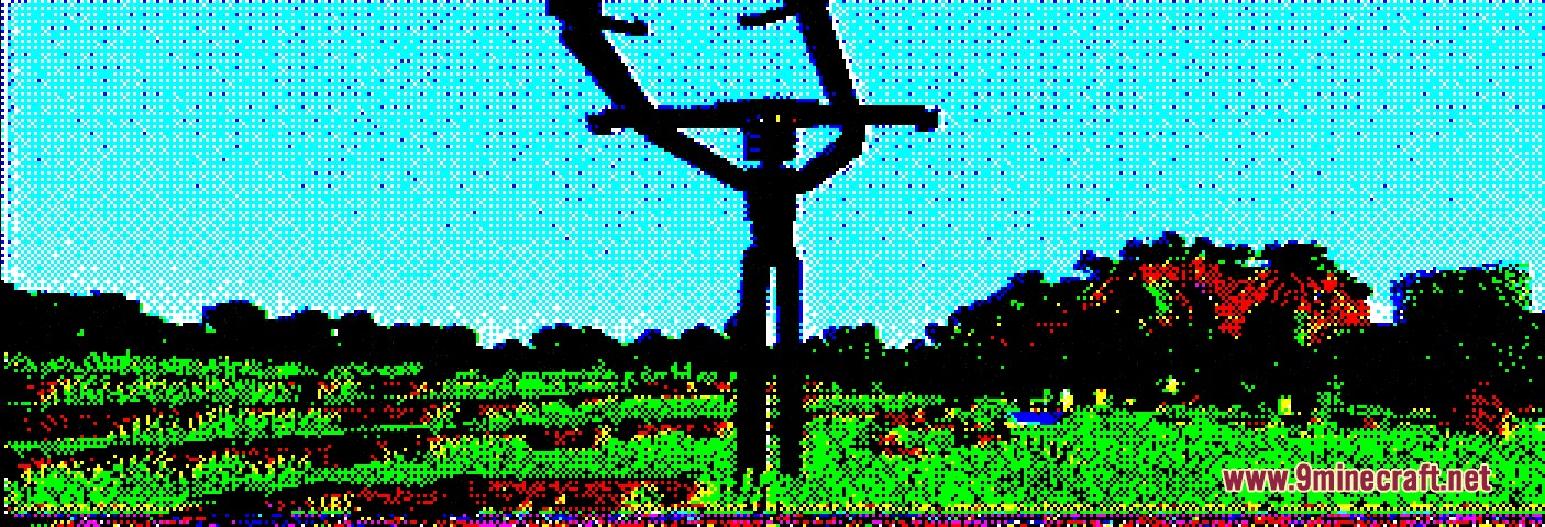 Viostt.jar Horror Horror Event Arg Mod Screenshot 4 Tall shadow entity with long limbs stands in a distorted grassy field