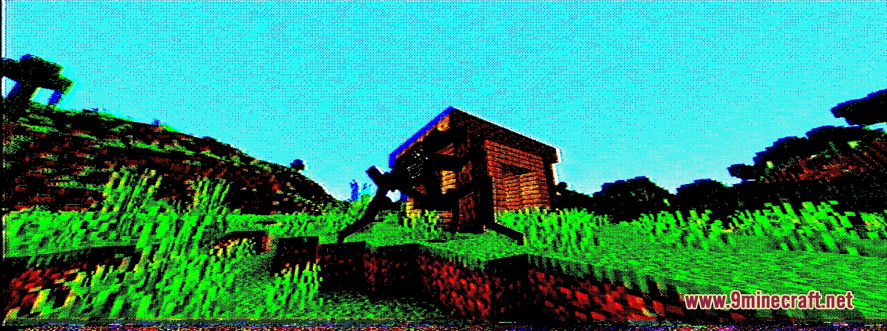 Viostt.jar Horror Horror Event Arg Mod Screenshot 5 A spindly black monster lurking outside a wooden cabin in a field