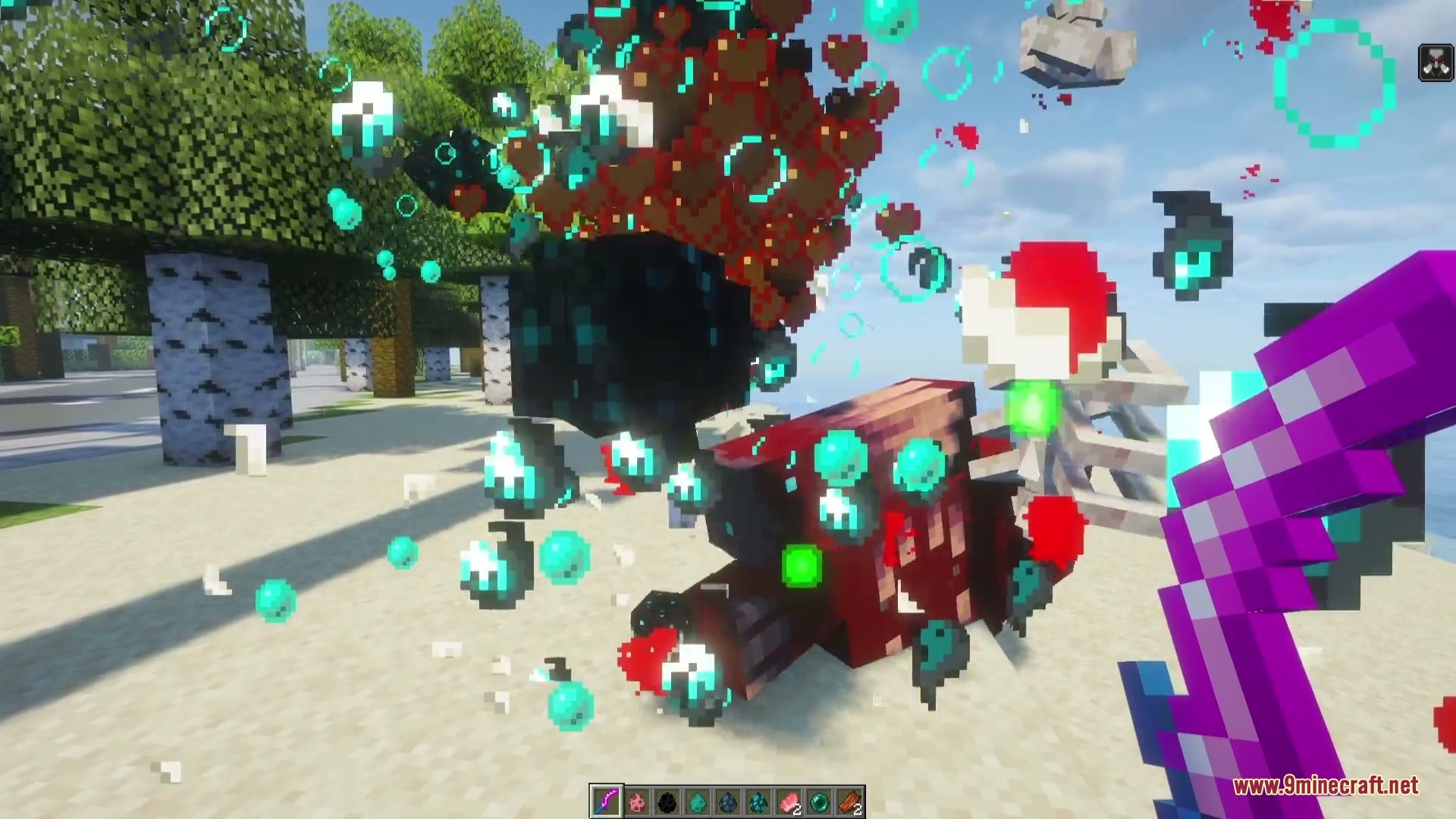 Visceral Remains Mod Screenshot 6 The Warden explodes into bloody remains and blue particles after being killed