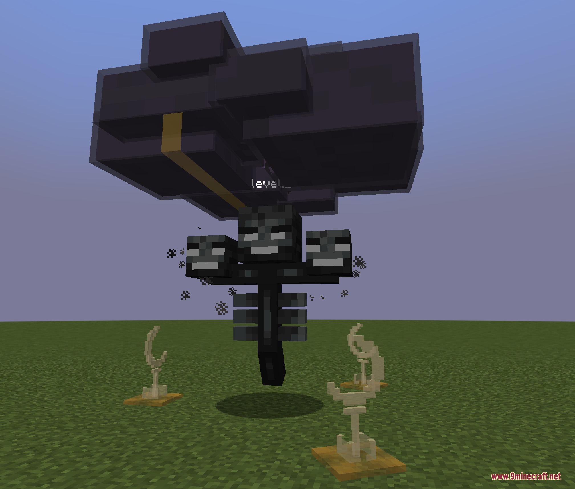 Visionary Teyvat Rifts Mod Screenshot 2 A leveled Wither boss stands in a grassy field under a dark structure