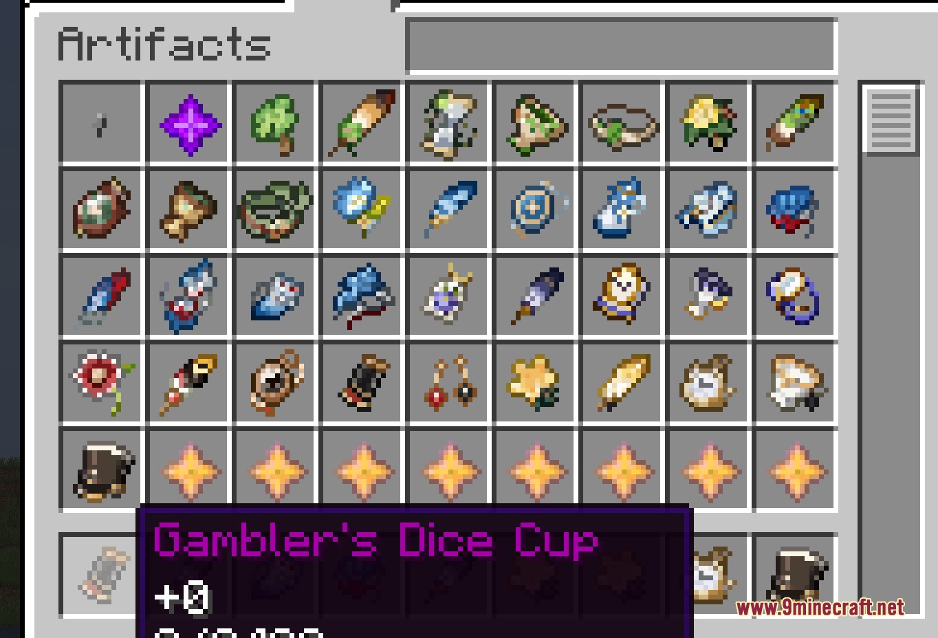 Visionary Teyvat Rifts Mod Screenshot 4 Artifact equipment sets and accessory items displayed in the Visionary Teyvat Rifts menu